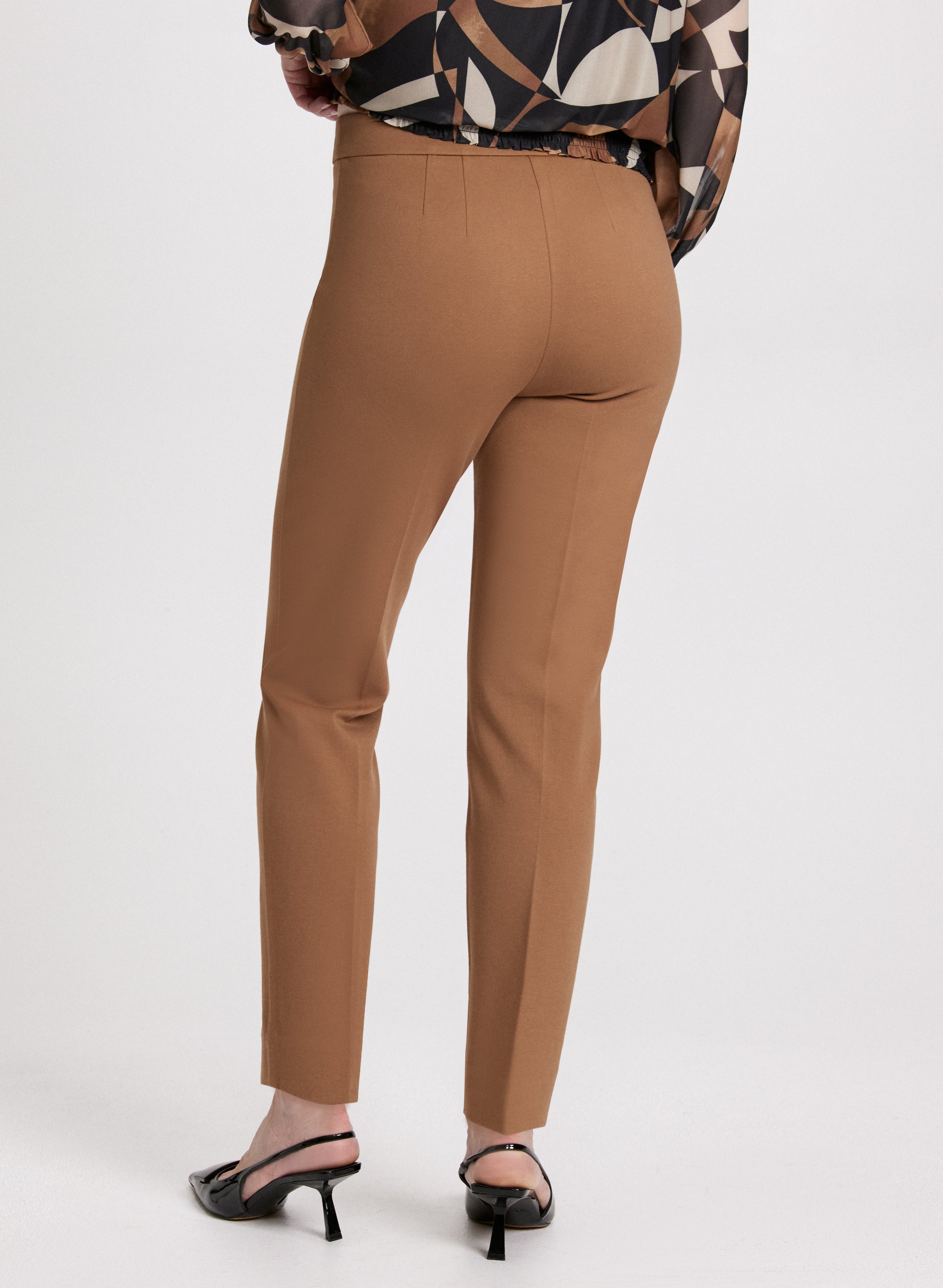 Emma Pintuck Detail Slim Leg Pants for Women - Comfortable Stretch Work Pants for Office, Business & Casual Wear