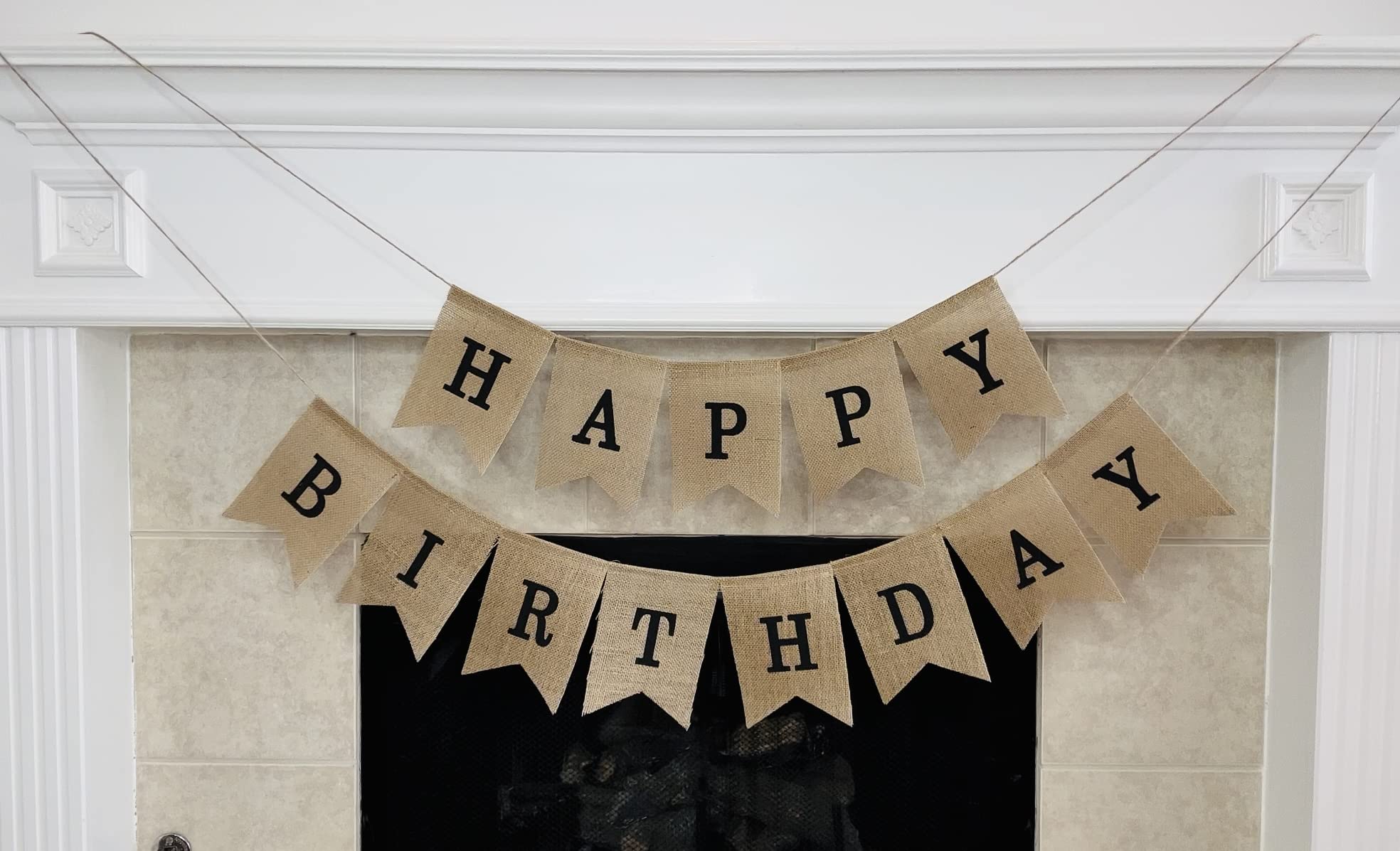 Happy Birthday Burlap Banner - Black Print Party Decor for Birthday Celebrations, Home Decor & Special Events