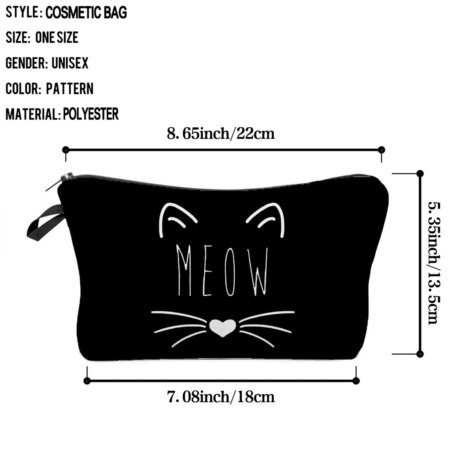 Black Cat Pattern Women's Travel Makeup Bag - Small Cosmetic Pouch for Gifts & Travel