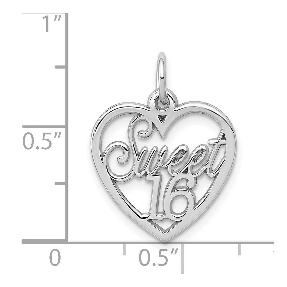 The Black Bow 14k White Gold Sweet 16 Heart Charm Pendant, 16mm - Perfect for Birthdays, Anniversaries, and Special Occasions