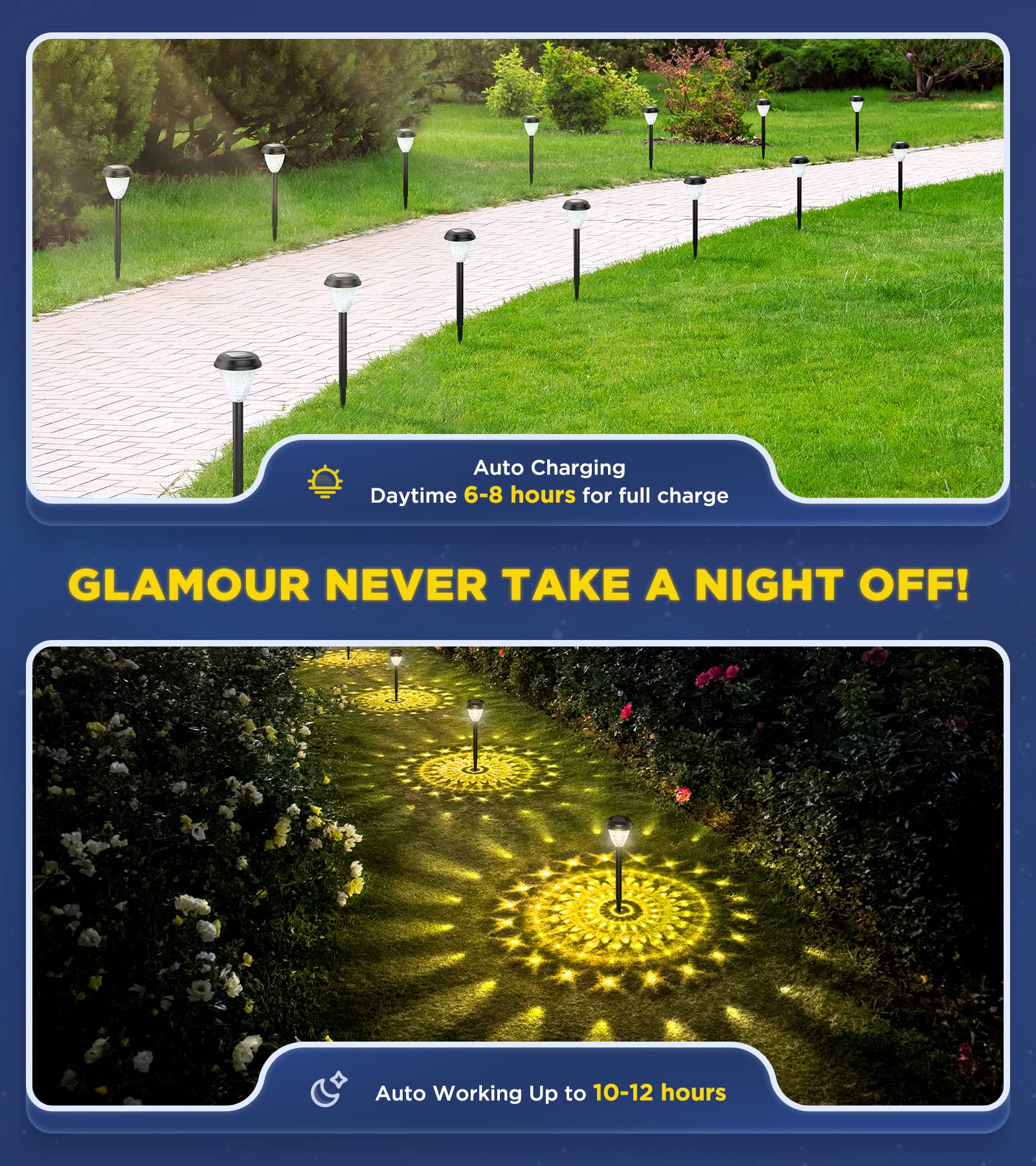 Ultra Bright Solar Outdoor Lights 10 Pack - 100% Faster Charging Solar Pathway Lights, 12H Auto On/Off, Waterproof Solar Garden Lights for Walkway, Yard, Lawn (Warm White) - Perfect for Landscape Lighting, Driveway Borders & Backyard Decor