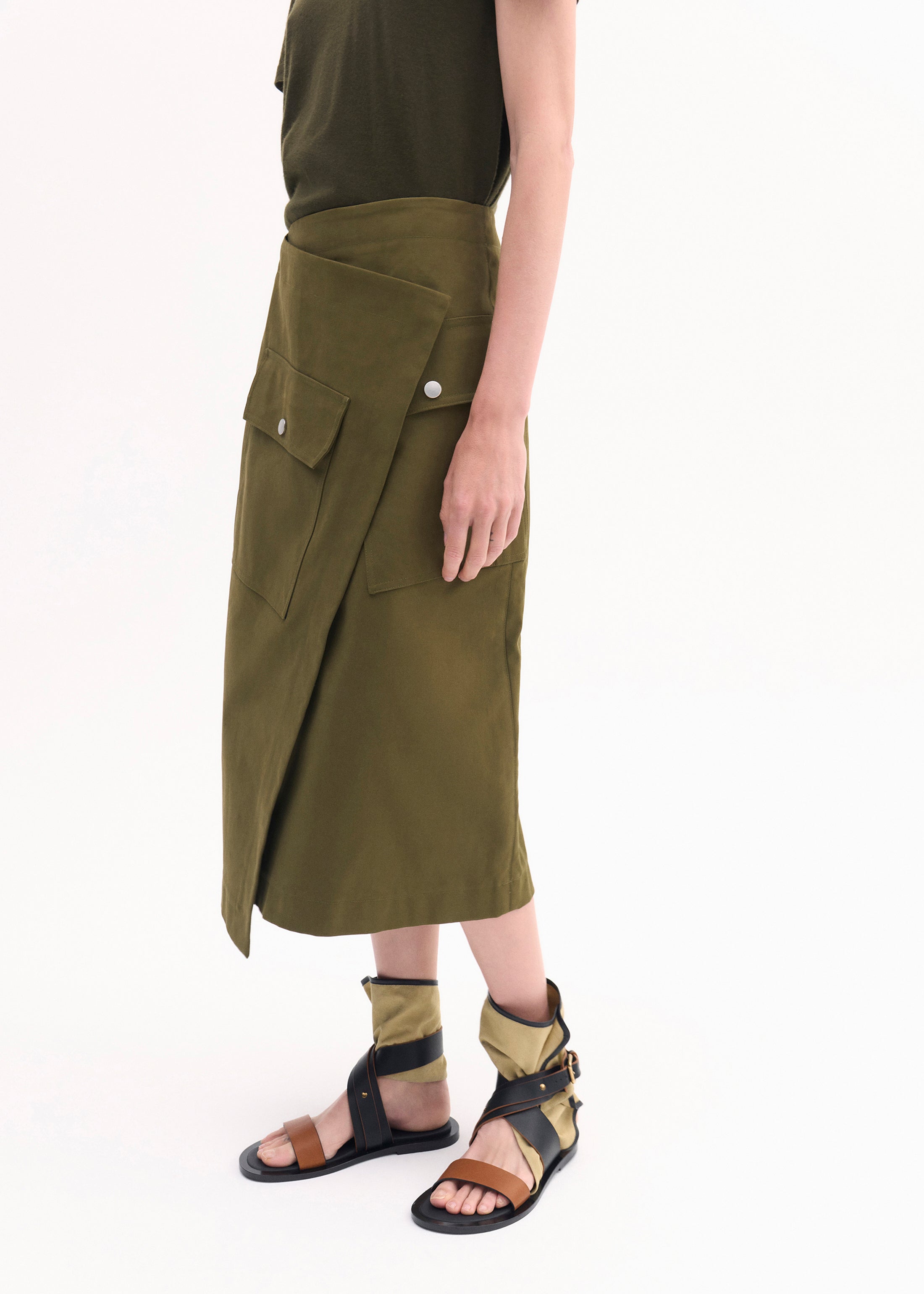 Soft Brushed Cotton Wrap Skirt in Olive Green - Perfect for Casual Outings, Beach Cover-Ups & Boho Fashion