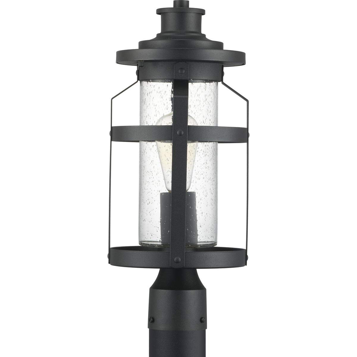 Progress Lighting Haslett Collection 1-Light Clear Seeded Glass Farmhouse Outdoor Post Lantern Light in Textured Black - Perfect for Porch, Garden, Pathway and Entryway Lighting