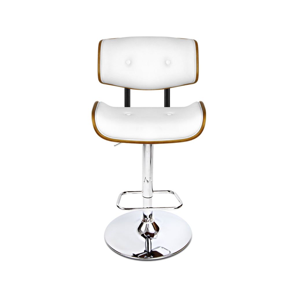 Artiss Adjustable Height Two Bar Stools with Gas Lift Mechanism - White Leather Counter Stools for Kitchen Island, Bar, or Dining Room