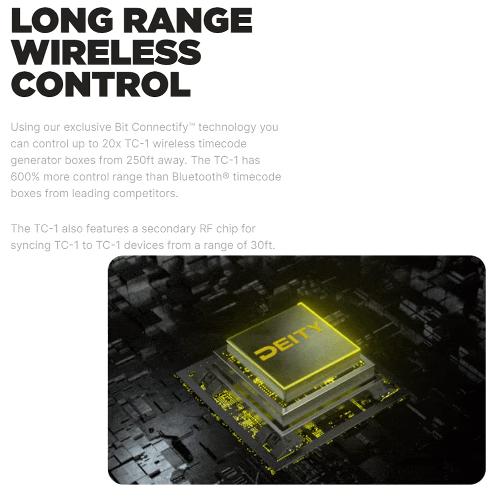 Deity TC-1 Wireless Timecode Box - 2.4G Radio Sync with 0.5ppm Accuracy, 8-Channel Bluetooth 5.0, 250ft Range & APP Control - Perfect for Film Production, Live Events, and Multi-Camera Video Sync