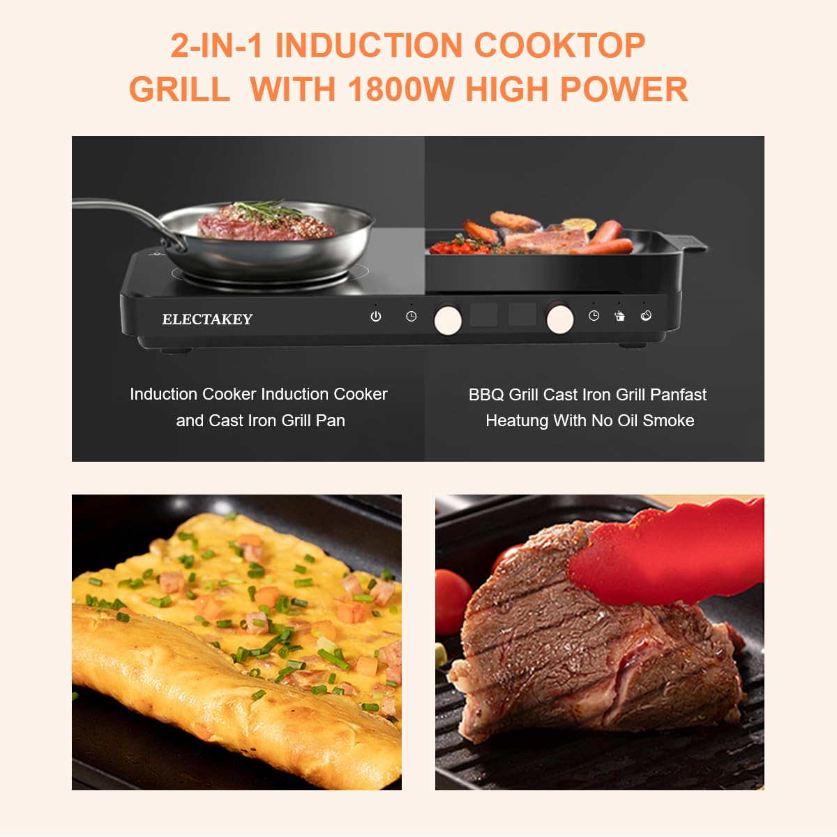 2 Burner Induction Cooktop with Removable Cast Iron Griddle - Portable Double Electric Stove with Digital Timer & Temperature Control - Perfect for Home Kitchen, Camping & Outdoor Cooking (Black)