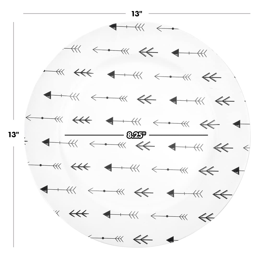Koyal Wholesale 13-Inch Abstract Acrylic Charger Plates Set of 4 - Heavy Duty Wedding, Birthday Party & Baby Shower Dinnerware - Woodland Arrows Design for Elegant Table Settings & Special Events