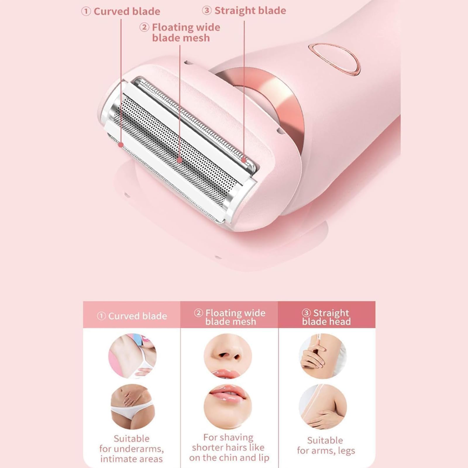 2-in-1 Electric Lady Shaver & Razor - Double Head Detachable Wet/Dry Women's Hair Removal for Legs, Bikini & Underarms - Portable Peach Shaver for Travel & Home Use