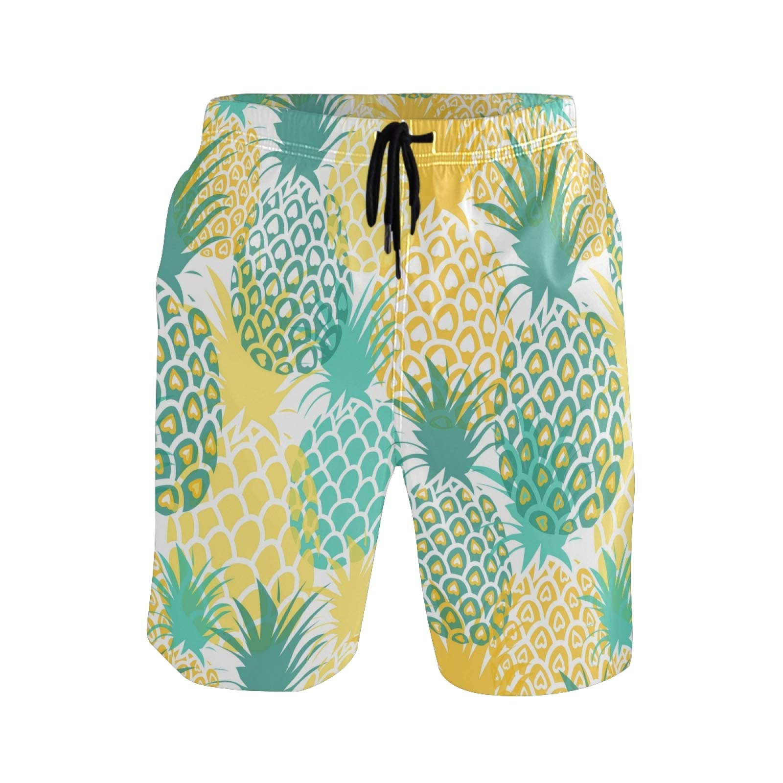 Men's Quick Dry Swim Trunks - Pineapple Tropical Fruit Watercolor Design for Beach, Pool & Summer Vacations | Comfortable Board Shorts for Swimming, Surfing & Outdoor Activities