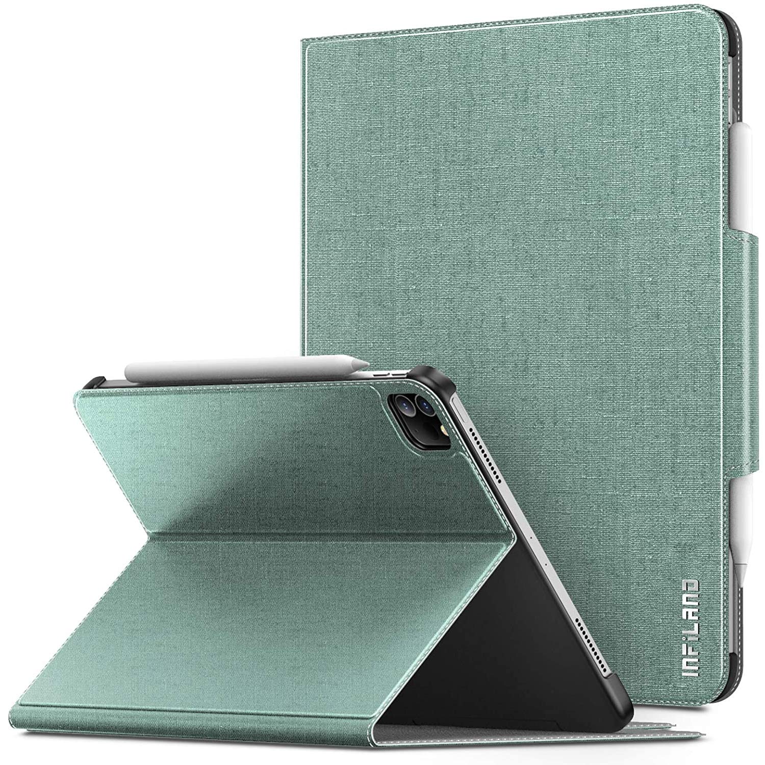 INFILAND iPad Pro 11 Case (2021/2020/2018) - Multi-Angle Stand Cover with Apple Pencil 2nd Gen Wireless Charging Support | Mint Green Protective Case for Work, Study & Entertainment