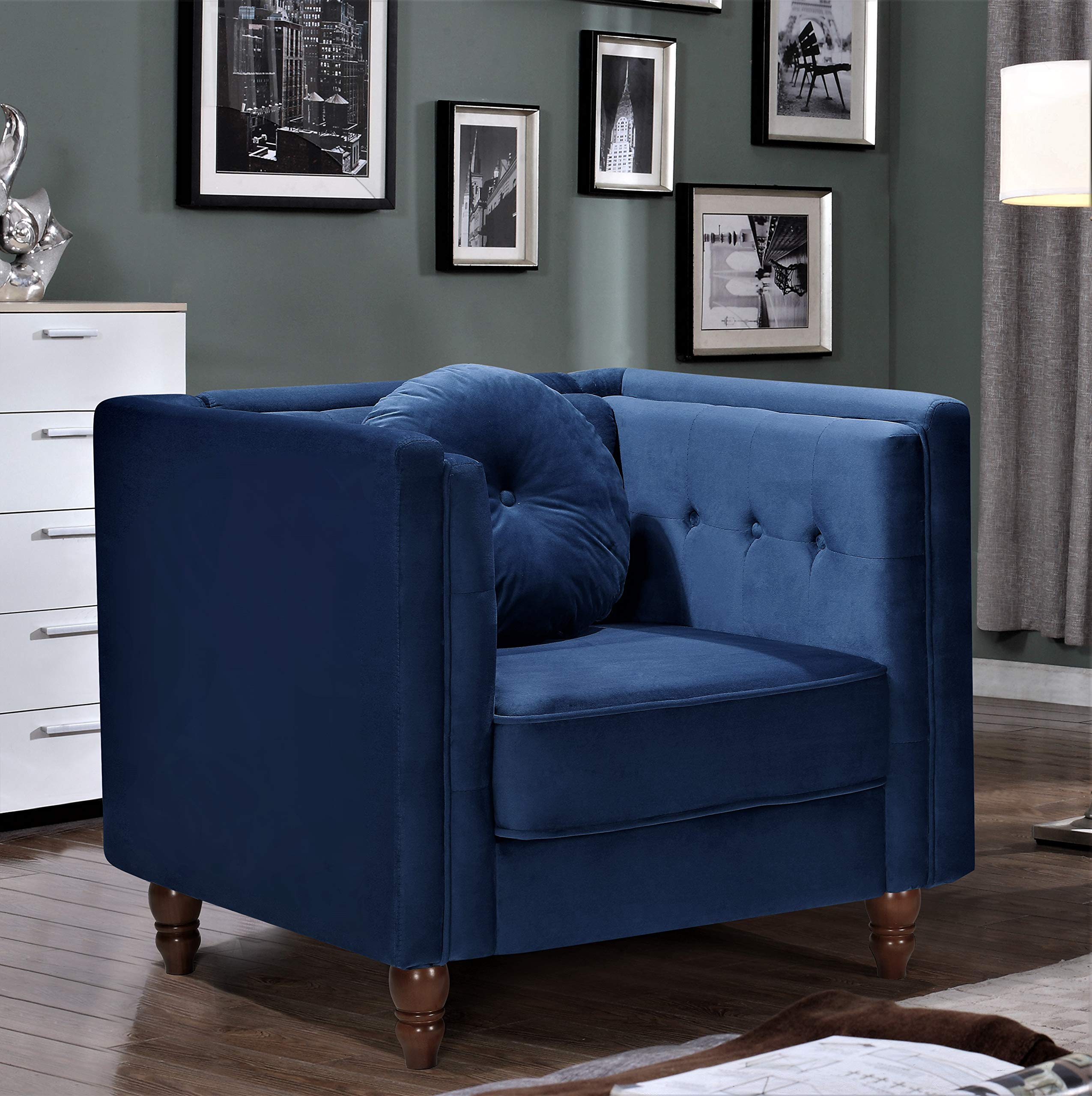 Lexie Velvet Upholstered Mid Century Modern Accent Chair - Cozy Reading Armchair for Bedroom, Living Room, Nursery & Home Office - Deep Blue Velvet Lounge Chair for Relaxing & Reading