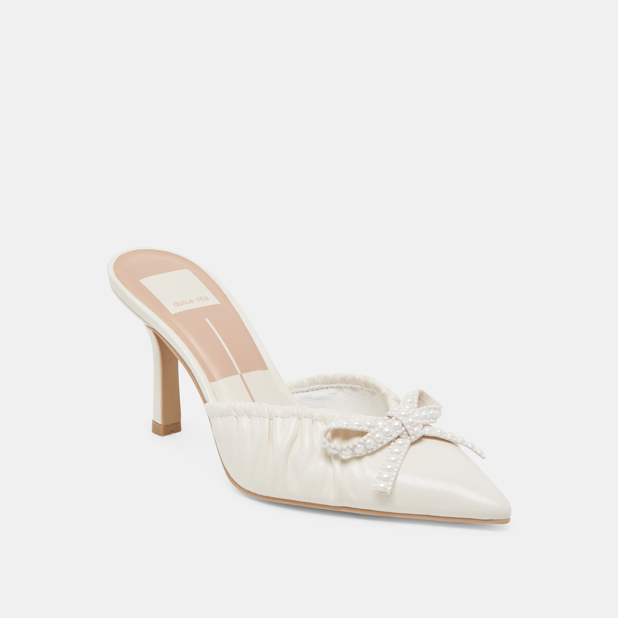 KAIRI Women's White Crinkle Patent Leather Pearl Heels - Elegant High Heel Pumps for Parties, Weddings & Evening Events