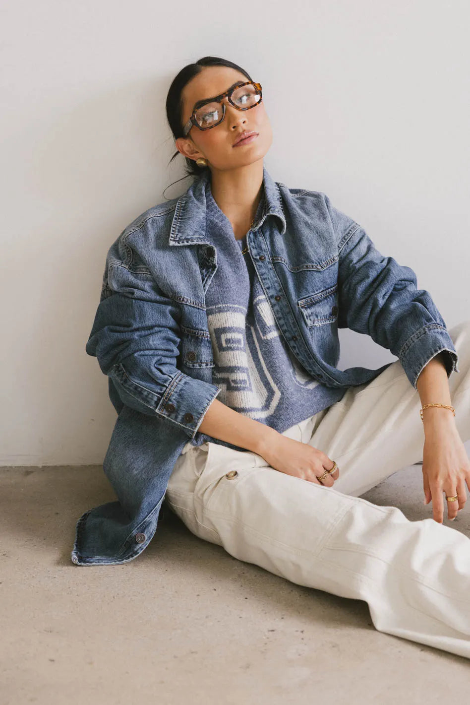 Hadid Denim Jacket for Women - Vintage Washed Denim Jacket with Button Front & Chest Pockets | Perfect for Casual Outfits, Street Style & Layering in Fall/Spring