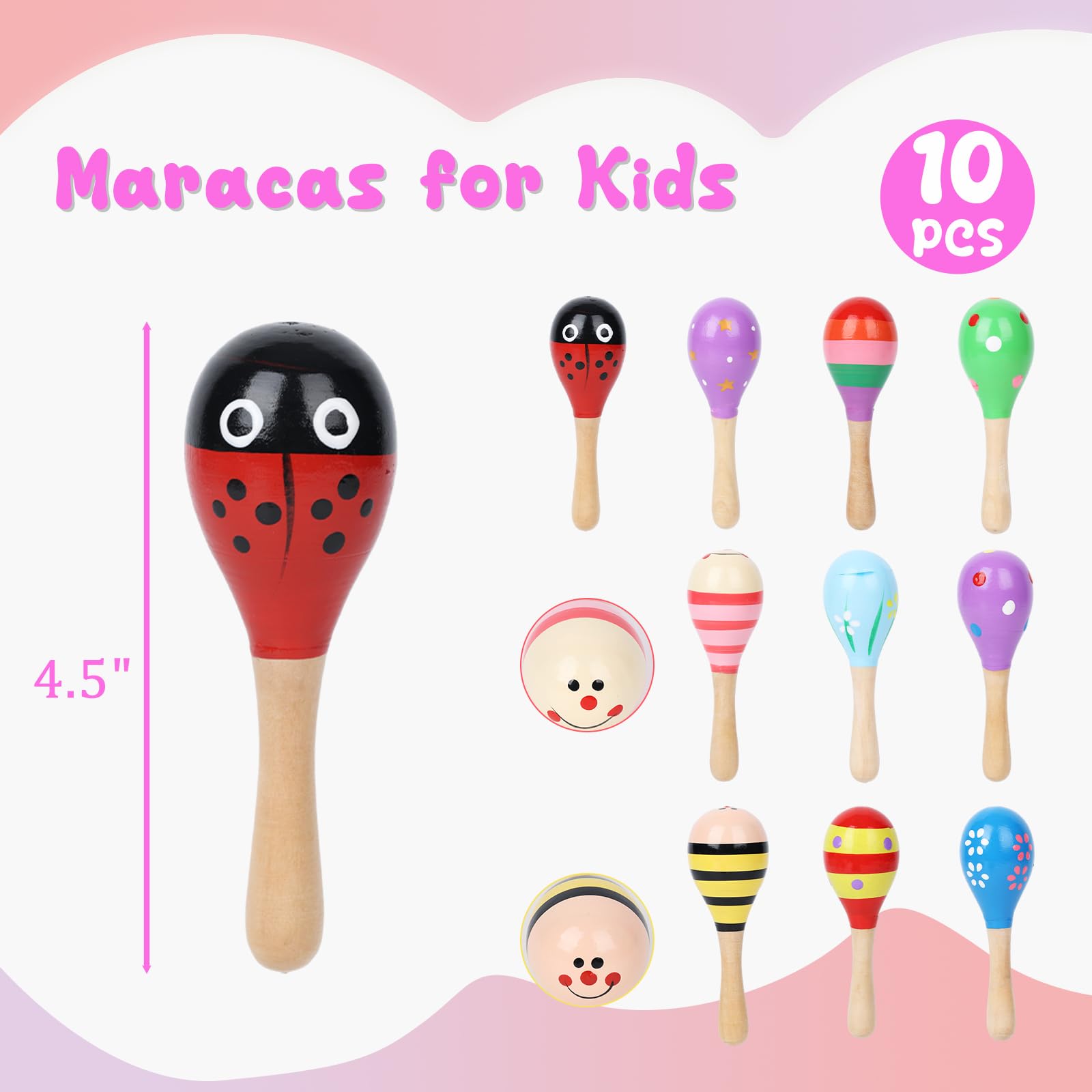 POPLAY 10PCS Mini Wooden Maracas - Toddler Musical Instruments, Wooden Shakers for Babies & Kids - Early Learning Musical Toys for Infants | Perfect for Birthday Gifts, Classroom Activities & Sensory Play