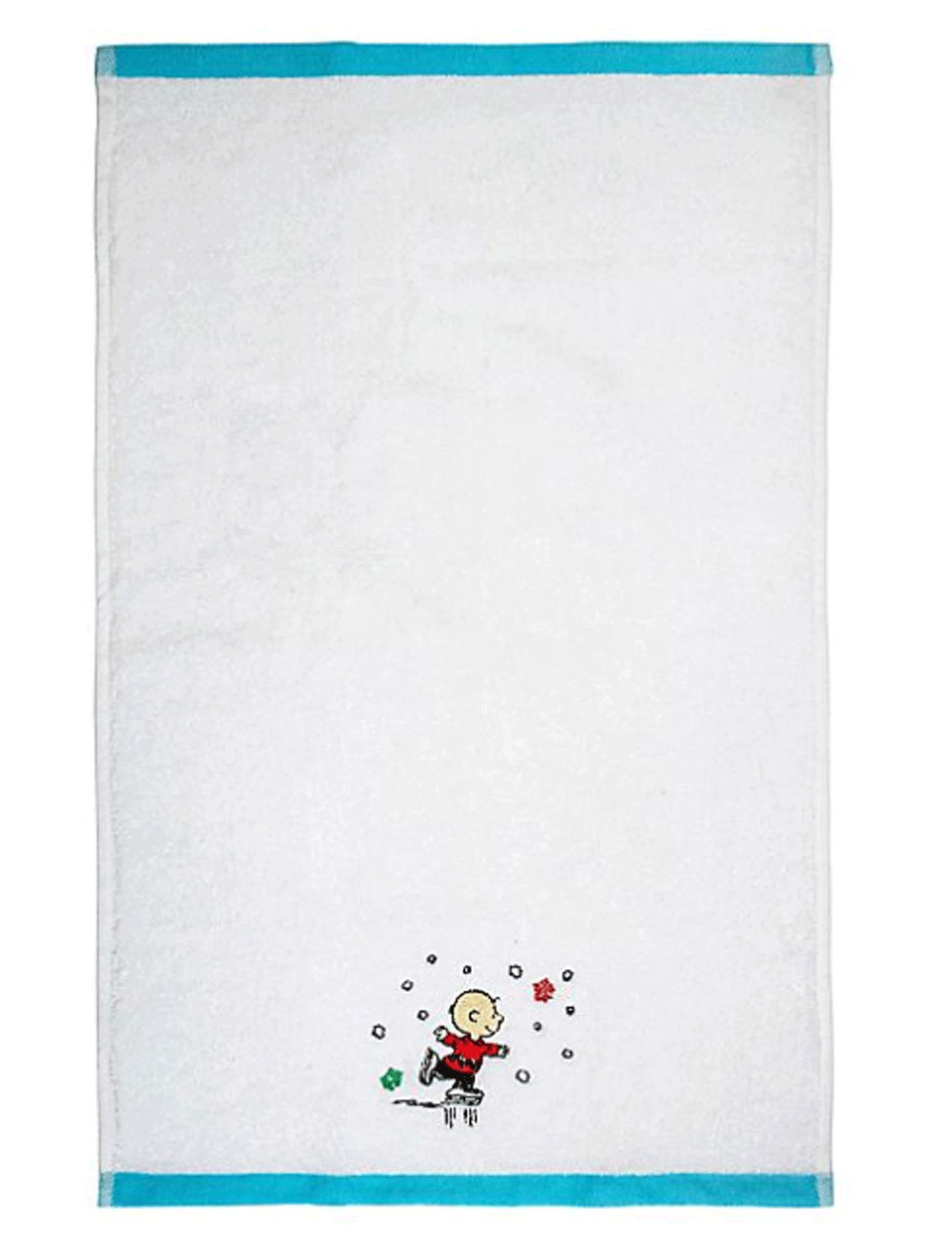 Peanuts Worldwide Wonderland Embroidered Applique Cotton Hand Towel - White with Blue Edge Trim - Charlie Brown & Snoopy Design - Soft Bath & Kitchen Towel for Home Decor, Gifts