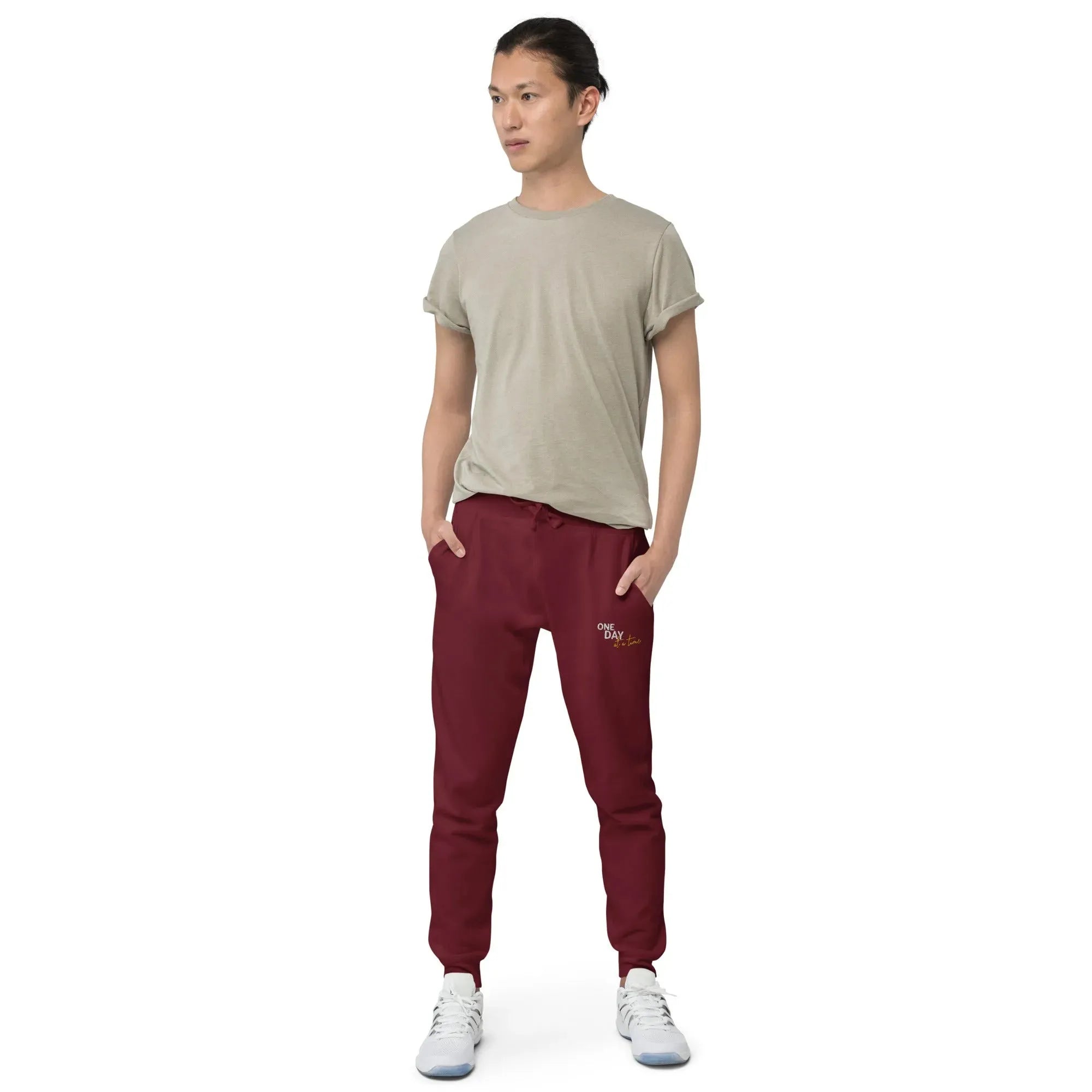 One Day At A Time Embroidered Unisex Fleece Sweatpants - Cozy Loungewear for Relaxing at Home, Yoga, and Casual Outings