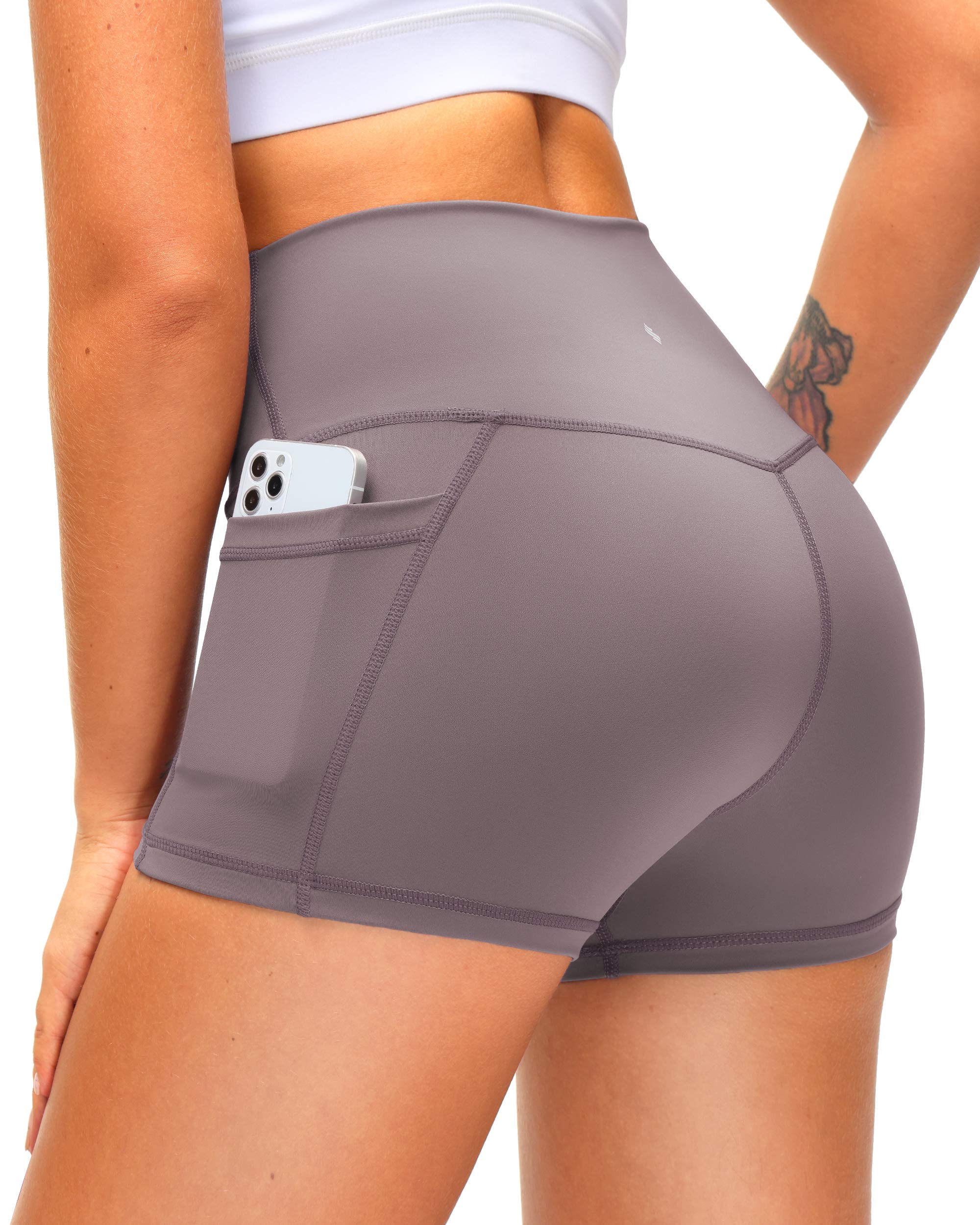 Women's High Waist Yoga Shorts with Side Pockets - Tummy Control Workout Running Gym Biker Shorts 8