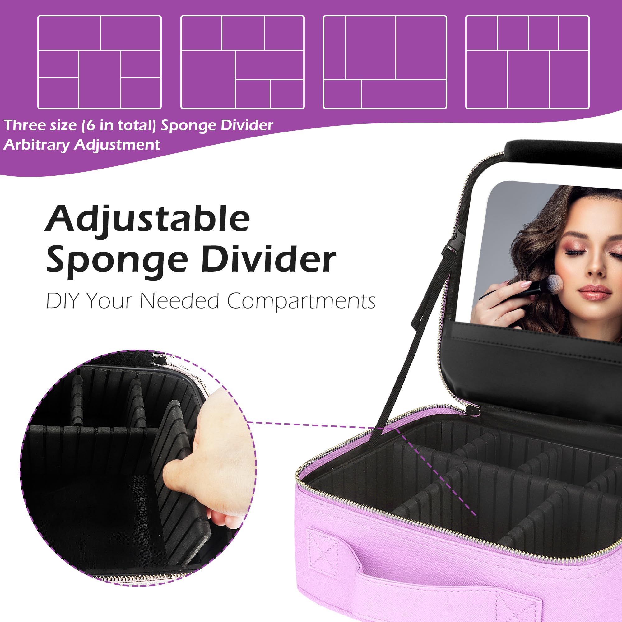 MOMIRA Travel Makeup Bag with LED Mirror - 3 Adjustable Brightness Levels, Waterproof Cosmetic Organizer Case for Women (Purple) | Perfect for Travel, Home Vanity & On-the-Go Touchups