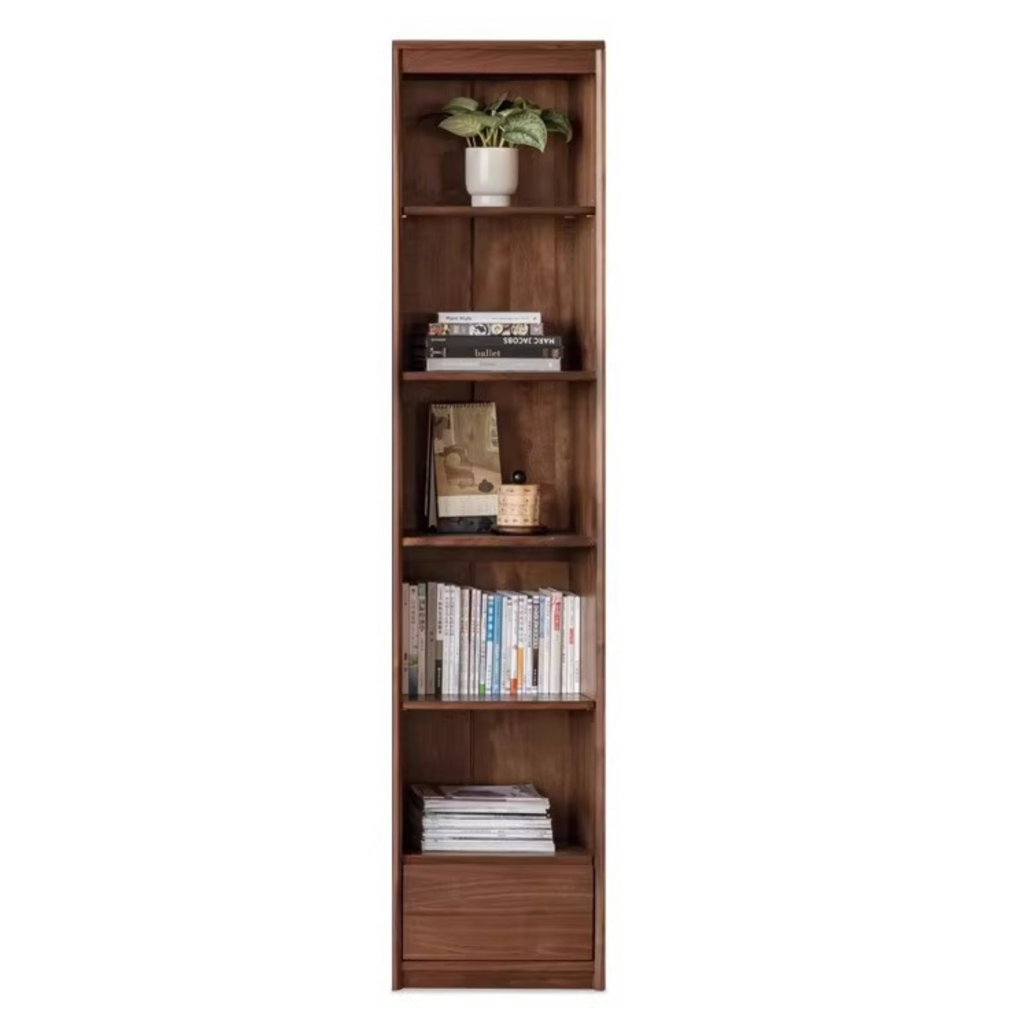 Black Walnut Solid Wood Bookcase - Free Standing Adjustable Bookshelf for Living Room, Office & Study | Modern Home Storage Furniture