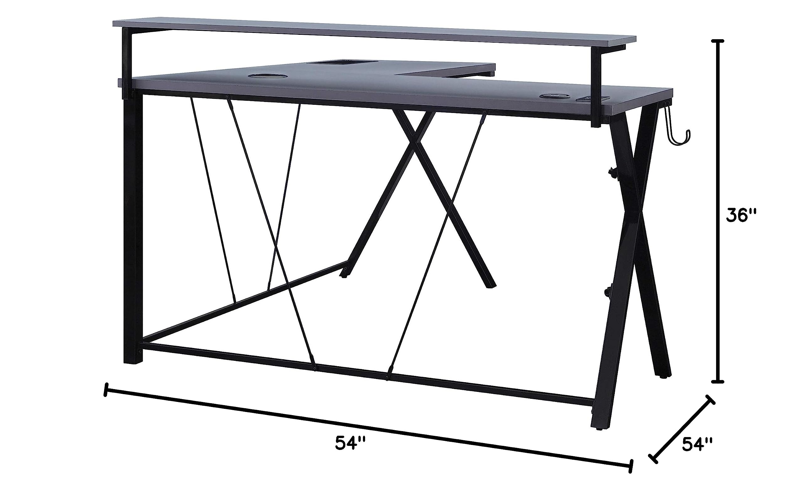 OSP Home Furnishings L-Shaped Gaming Desk with RGB LED Lights - Ergonomic Computer Desk for Gamers & Streamers, Black | Perfect for Gaming Setups, Home Office & Esports Battlestations