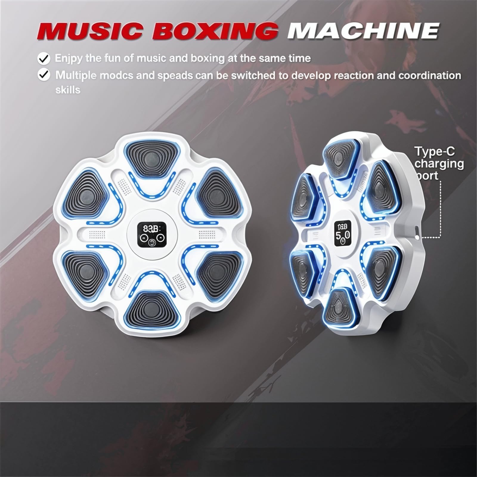 Music Boxing Training Pad with Boxing Gloves - USB Rechargeable Wireless Punching Bag with LED Lights & Sound Effects | Wall Mounted Home Gym Equipment for Cardio & Strength Training | Perfect for Home Workouts, Boxing Practice & Fitness Enthusiasts