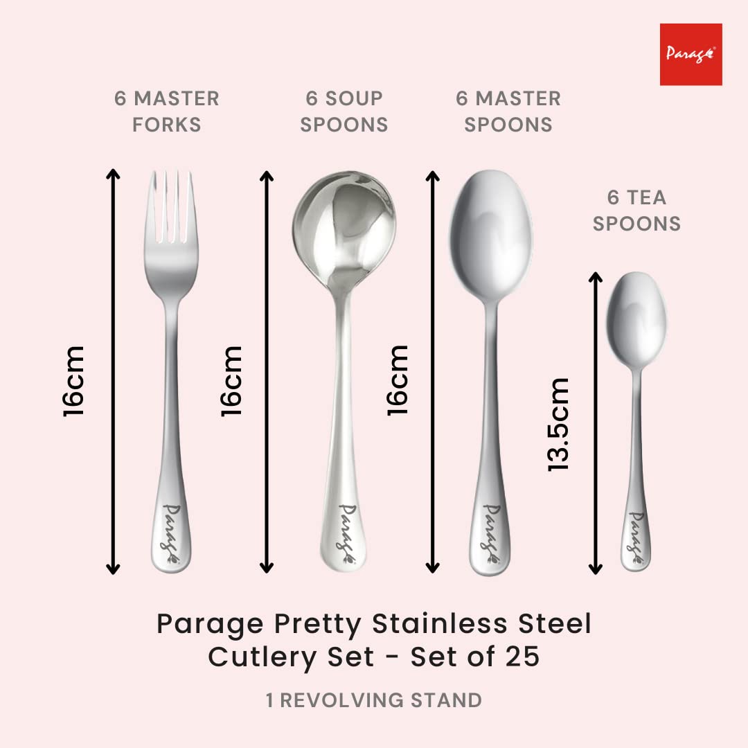 Premium 25-Piece Stainless Steel Cutlery Set for Home & Kitchen - Includes 6 Dinner Spoons, 6 Teaspoons, 6 Forks, 6 Soup Spoons - Elegant Silver Dining Tableware for Everyday Meals, Dinner Parties & Restaurant-Style Presentation