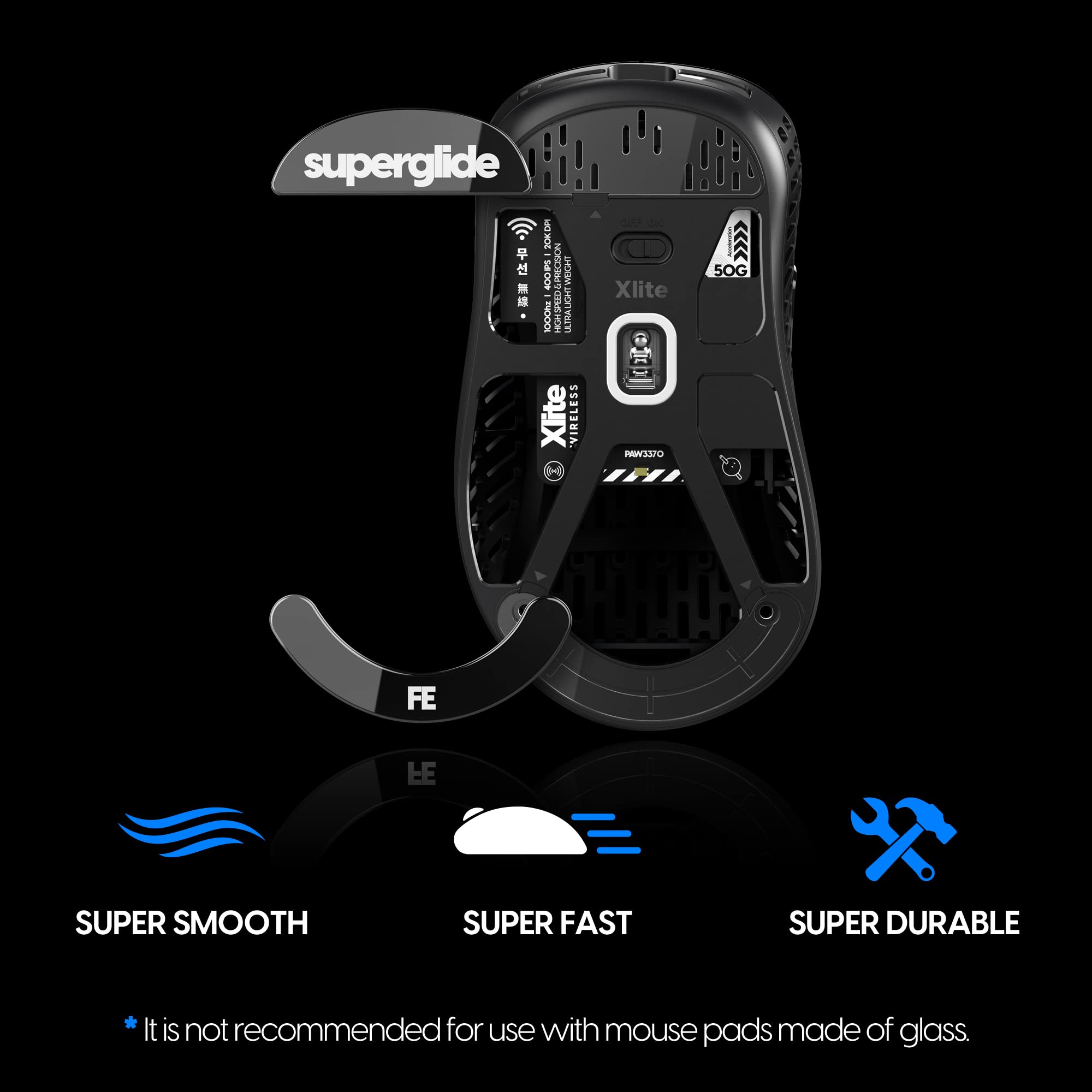 Ultra Smooth Glass Mouse Feet for Pulsar Xlite V2 & V2 Mini Wireless Gaming Mouse - Superglide Fastest Precision Skates with Durable Flawless Surface - Perfect for FPS, MOBA and Competitive Esports Gaming
