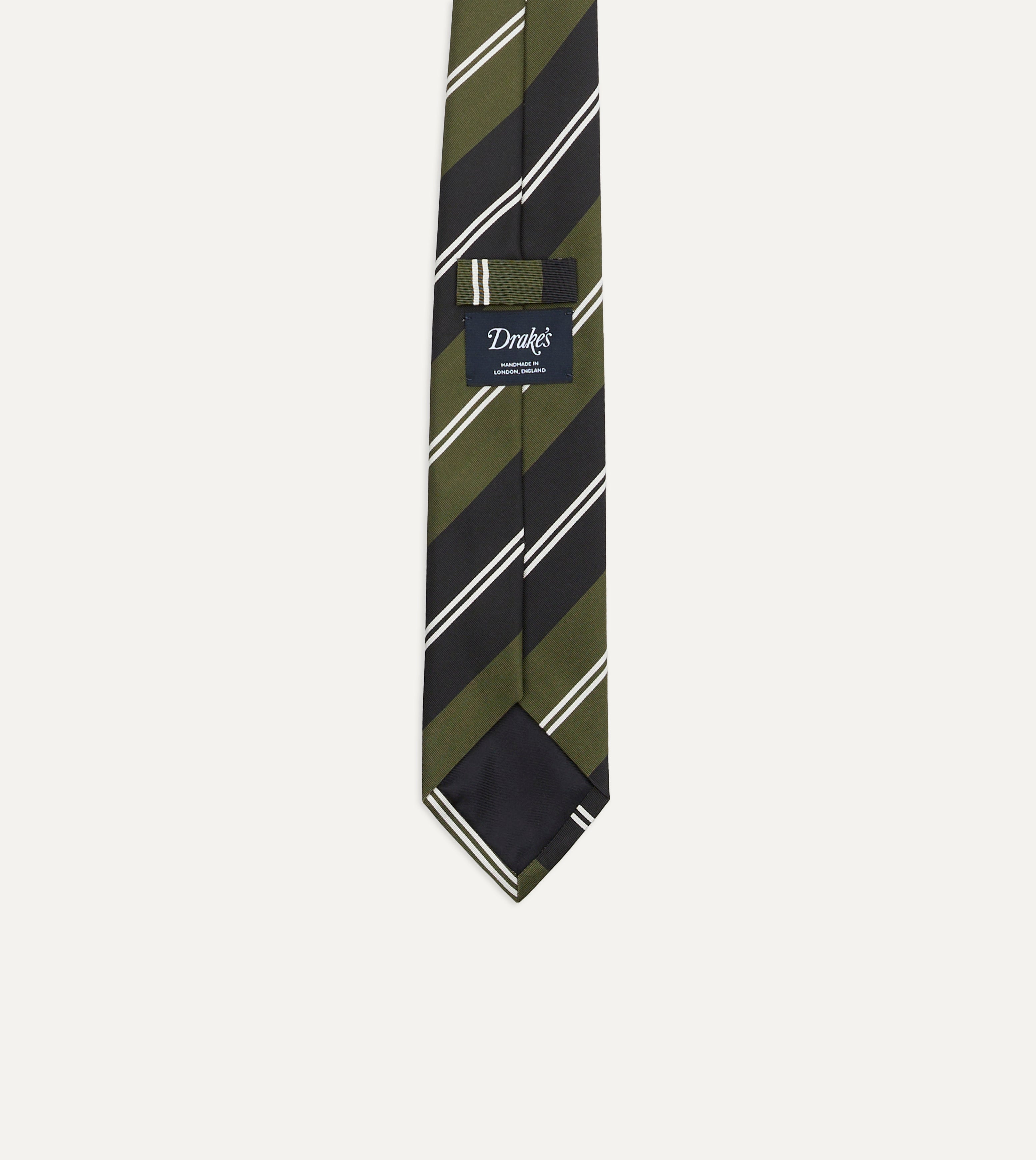 Premium Green, Navy & White Regimental Stripe Mogador Silk Tie - Elegant Business Necktie for Men, Perfect for Weddings, Office & Formal Events