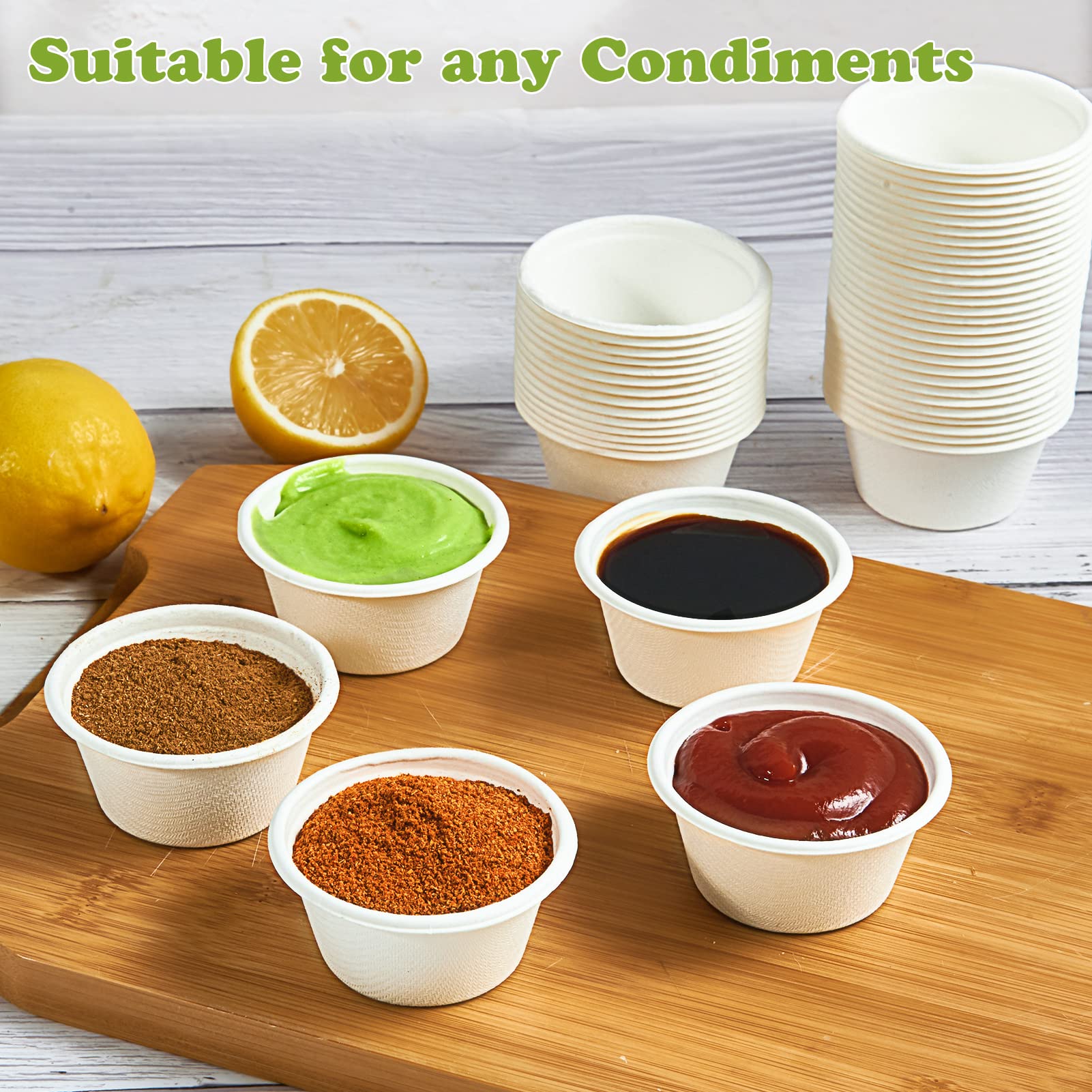 ECOLipak 200-Pack 2 oz Compostable Portion Cups | 100% Biodegradable Souffle Cups | Disposable Paper Cups for Condiment Samples, Sauces, Dressings & Food Tasting | Perfect for Restaurants, Catering & Parties