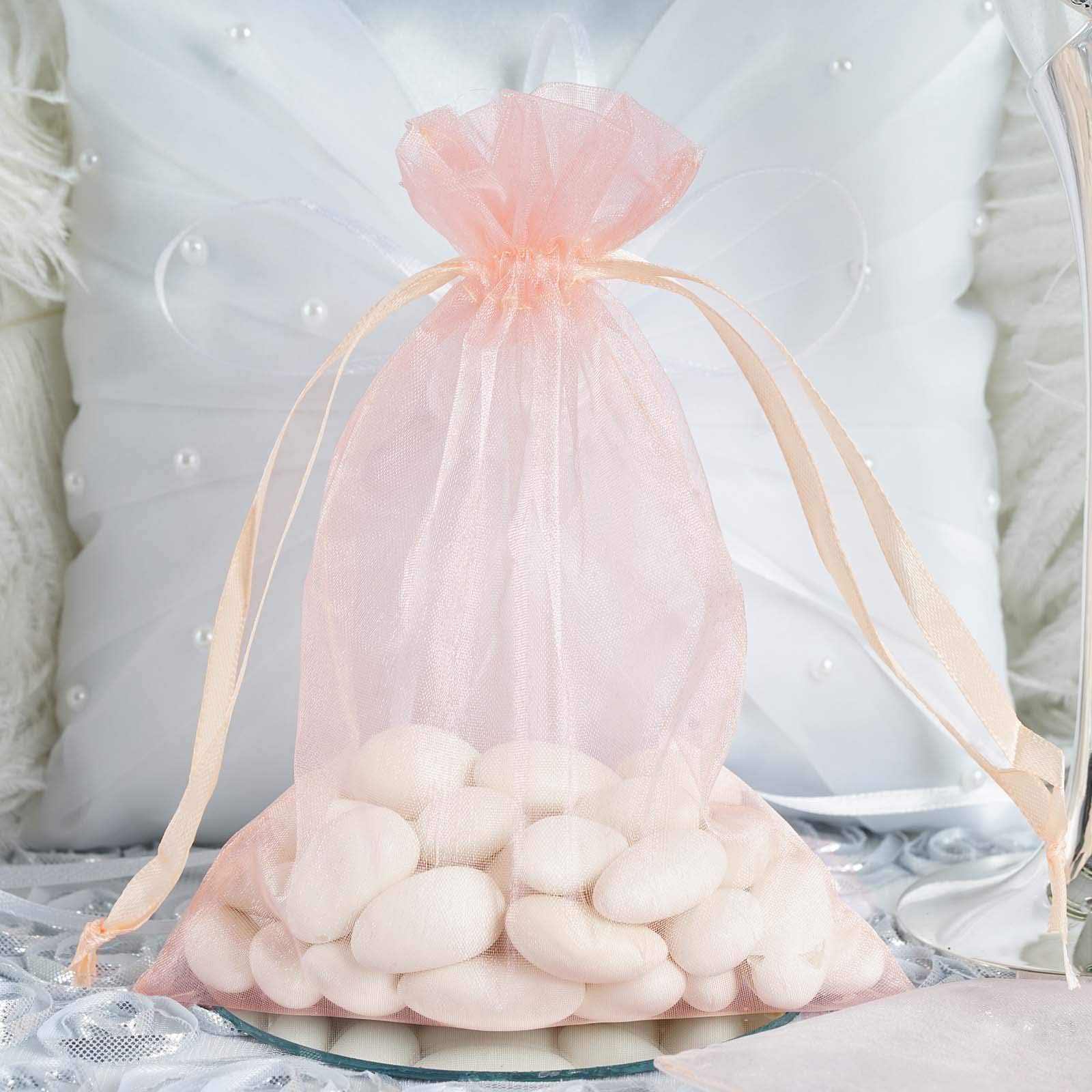 50 Pcs 5x7 Inch Blush Organza Drawstring Bags - Wedding Favors, Jewelry Pouches, Candy Gift Bags for Bridal Showers, Baby Showers & Party Decorations