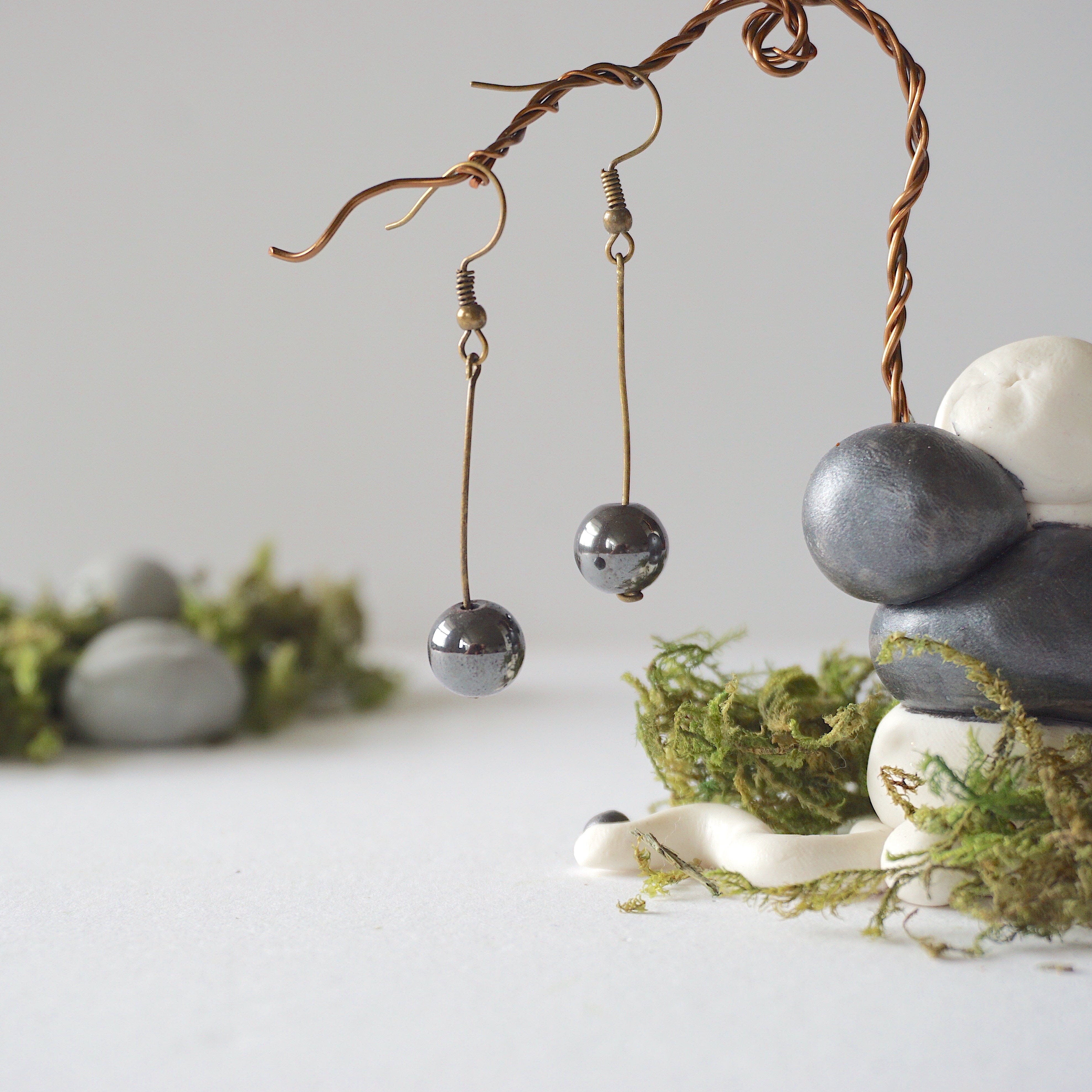 Stylish Hematite Bead Drop Earrings in Antique Bronze - Perfect for Casual Wear, Office & Evening Outfits