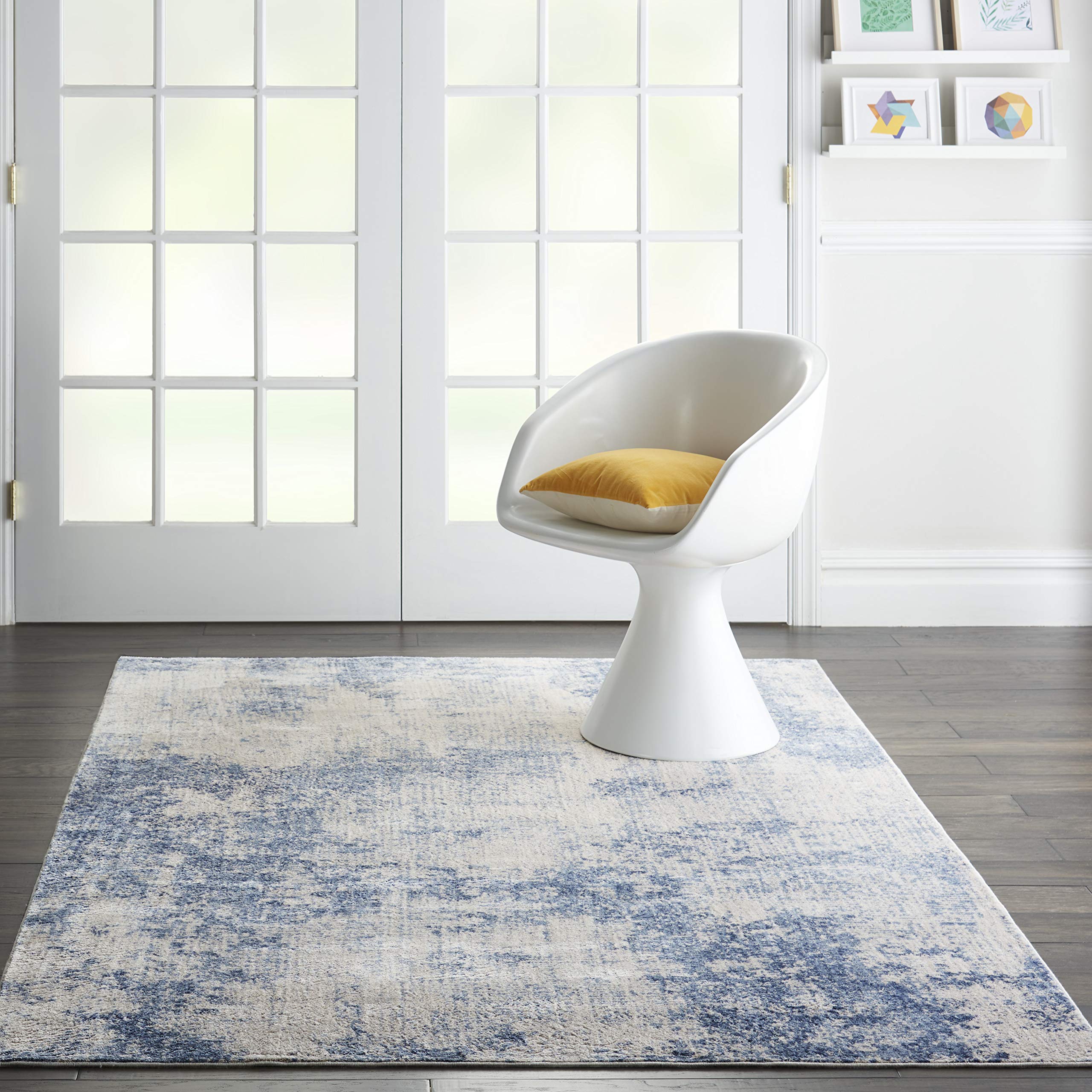 Nourison Sleek Textures Abstract Ivory/Blue 5'3