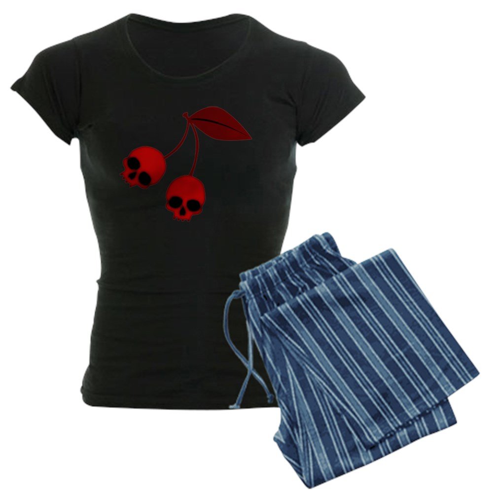Skull Cherries Women's Dark Pajamas Set - Soft & Comfortable Sleepwear for Women - Perfect for Nightwear, Lounge Wear & Gifts