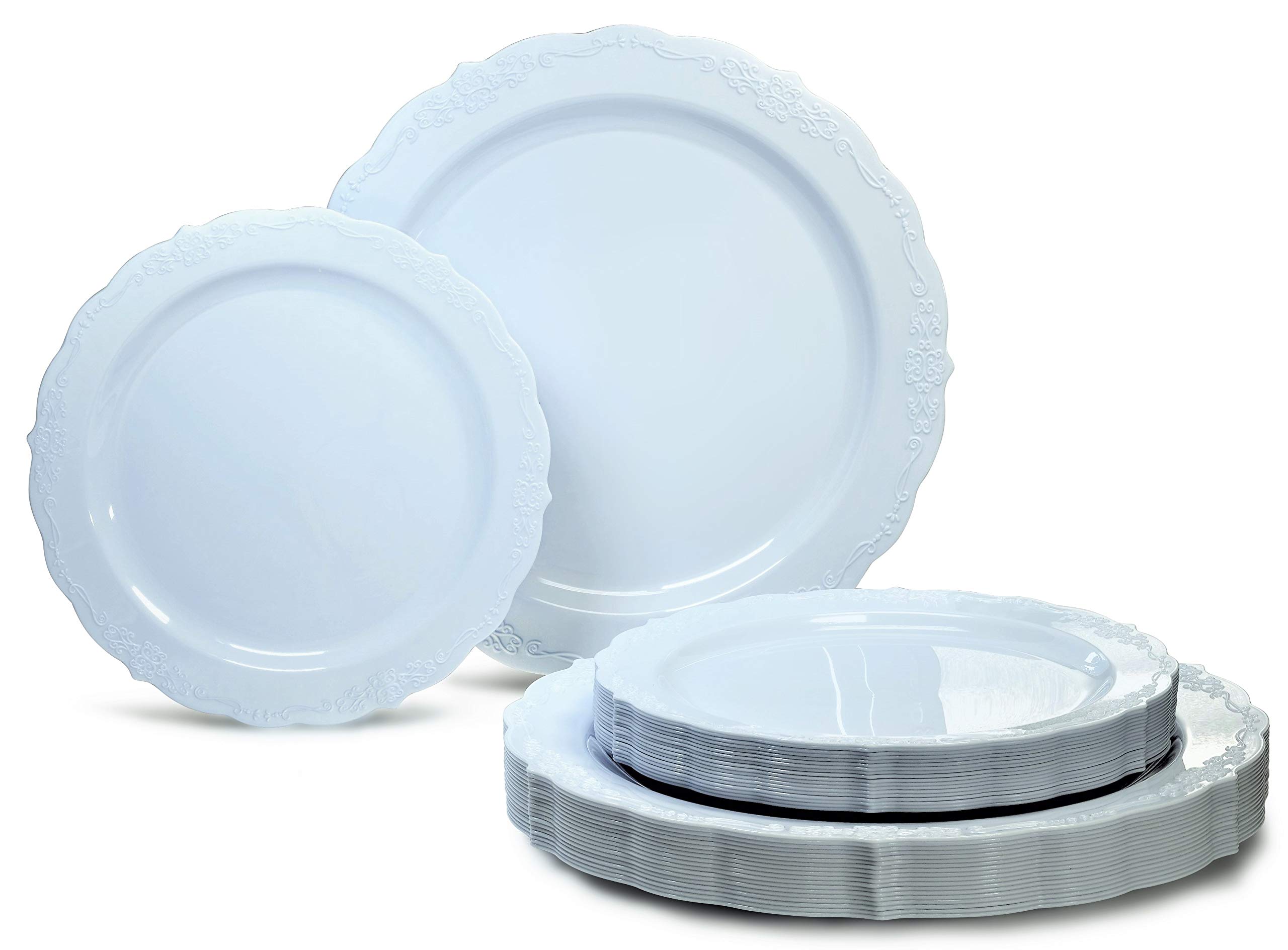 240-Pack Vintage Disposable Plates for Weddings & Parties - 10'' Dinner & 7.5'' Salad Plates (Verona Blue)