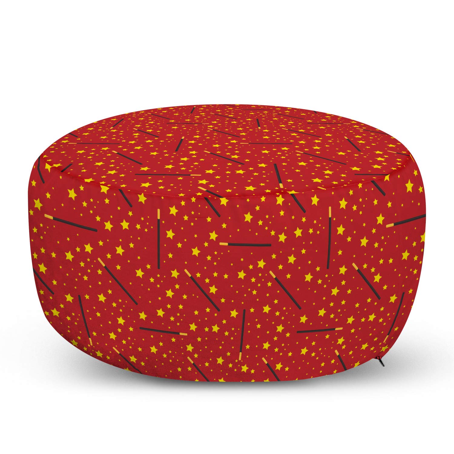 Ambesonne Magician Ottoman Pouf with Stars & Wands Pattern - Soft Foot Rest Stool with Removable Cover for Living Room & Bedroom - Dark Taupe Home Decor | Perfect for Lounge Seating, Reading Nook & Guest Accommodation