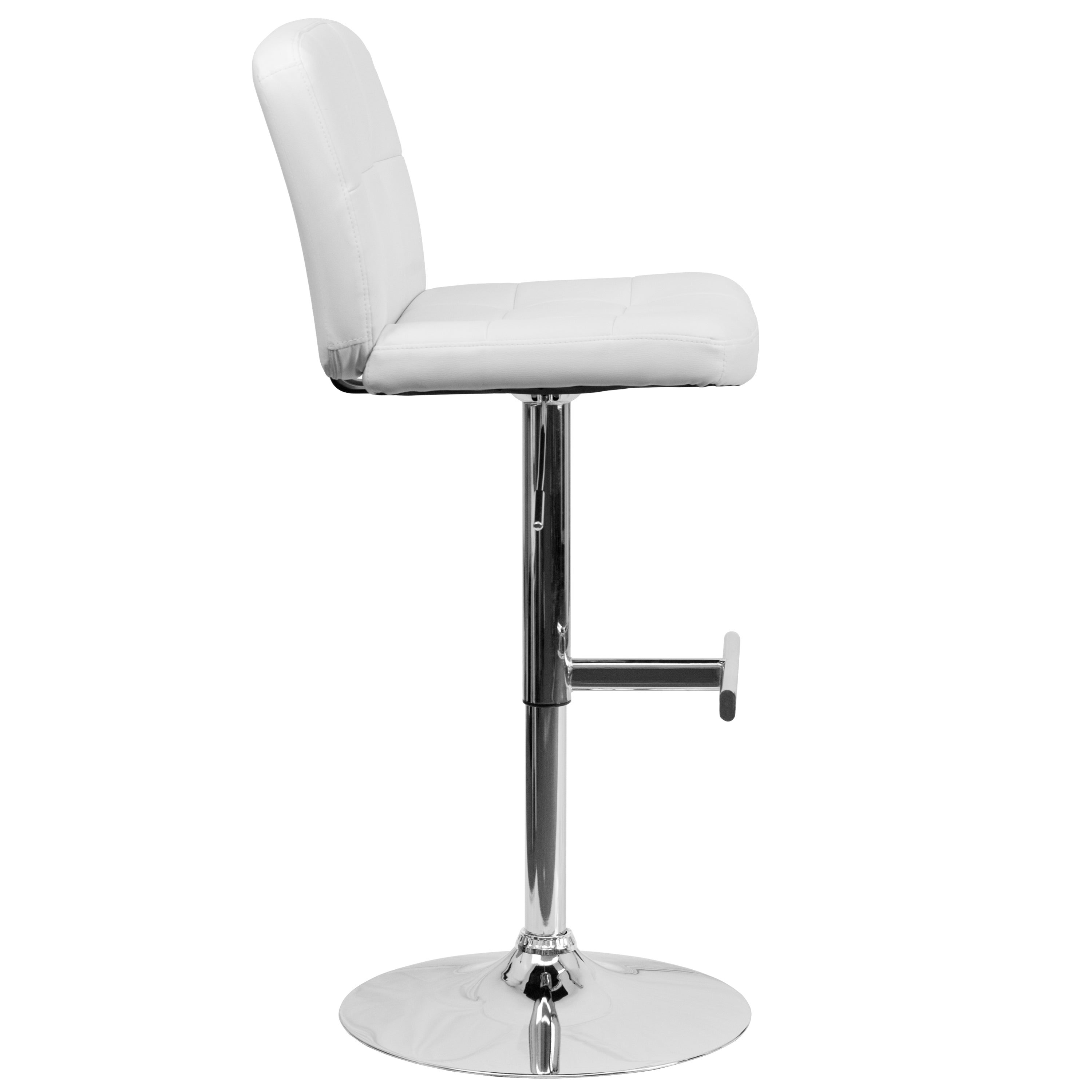 Modern White Vinyl Adjustable Height Bar Stool with Square Tufted Back & Chrome Base - Perfect for Kitchen Islands, Home Bars & Dining Counter Stools