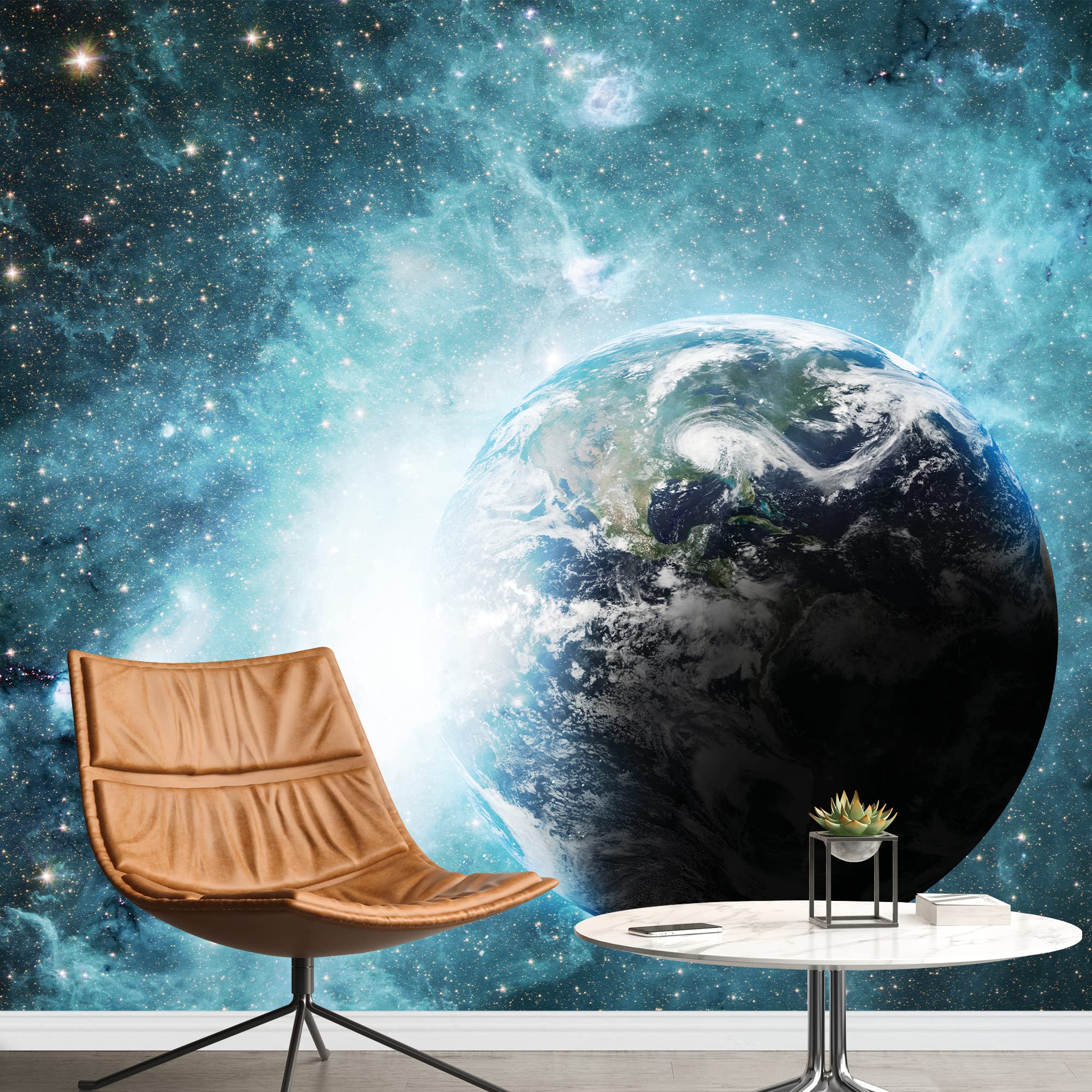 Wall26 - Earth Surrounded by Blue Galaxy Wall Mural - 66x96 Inch Removable Sticker for Home & Office Decor - Perfect for Living Room, Bedroom, or Nursery Wall Art