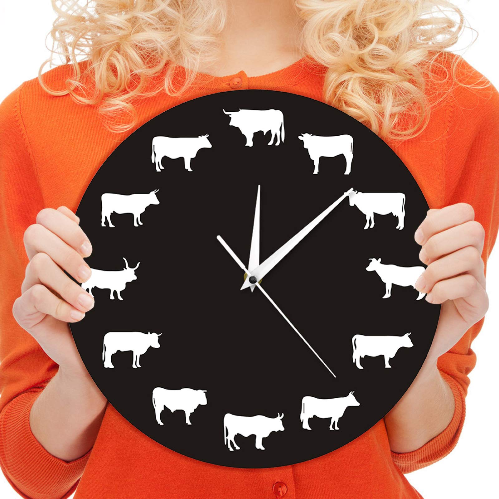 Farmhouse Wall Clock with Farm Animals - Bison, Highland Cow, Bull & Buffalo Design - Rustic Bedroom Wall Decor - Large Decorative Hanging Clock for Living Room, Kitchen, Office (12 Inch)