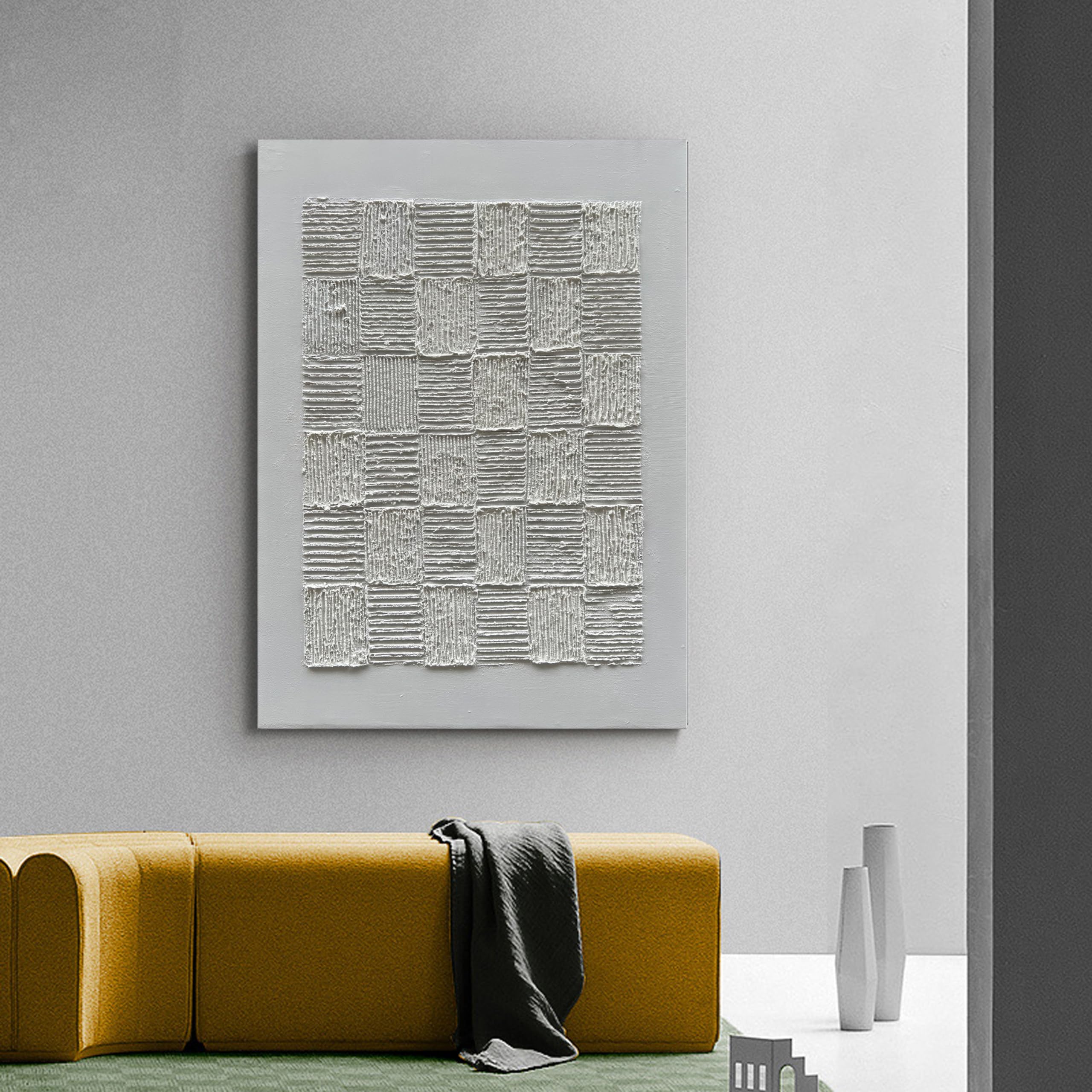 Hand-Painted White Texture Abstract Oil Painting - Contemporary Minimalist Wall Art for Living Room & Bedroom Decor - 45x30 Inch Canvas Home Decoration