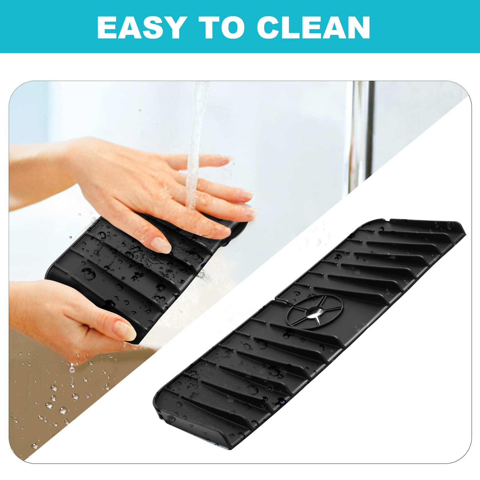 2 Pack Silicone Kitchen Sink Splash Guard - Faucet Drip Catcher Tray & Countertop Protector Mat for Kitchen & Bathroom | Prevents Water Spills, Protects Surfaces from Drips & Splashes (Black) - Perfect for Cooking, Dishwashing & Daily Kitchen Use