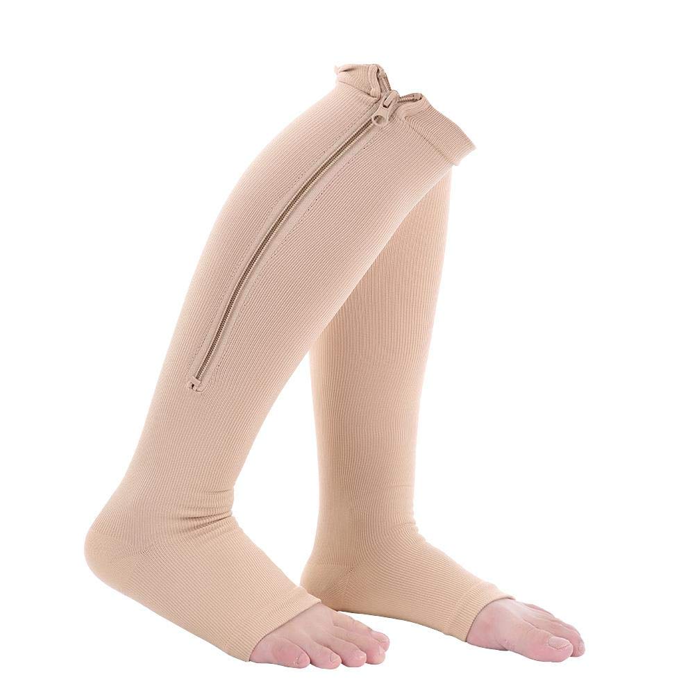 Open Toe Compression Socks with Zipper - Easy On/Off Elastic Support Stockings for Men & Women - Ideal for Travel, Sports, Work & Home Use - Relieve Swelling & Improve Circulation