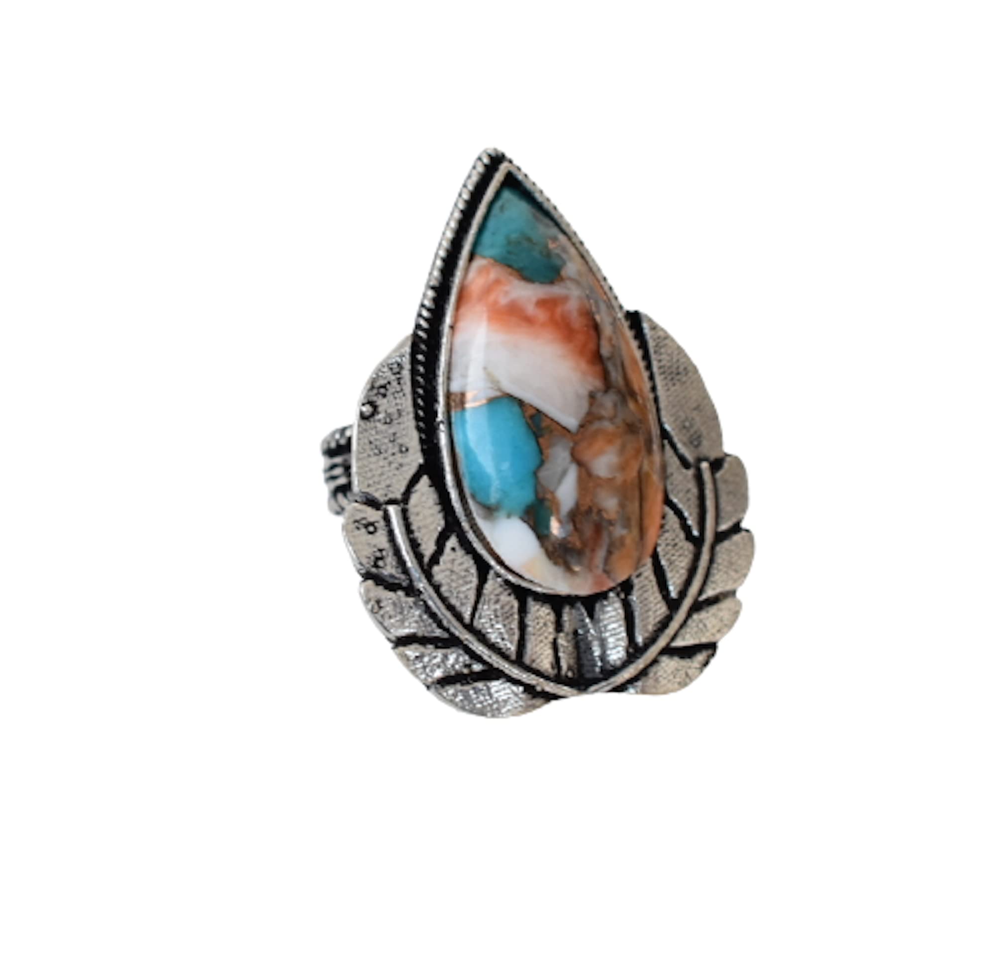 Vintage Handmade 925 Sterling Silver Oyster Copper Turquoise Ring - Boho Hippie Jewelry, Spiny Turquoise Birthstone Ring for Women, Perfect Birthday Gift (TQ-15) | Ideal for Boho Fashion, Hippie Style & Everyday Wear