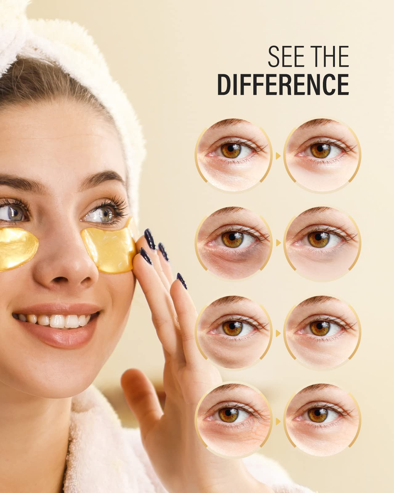 24K Gold Under Eye Patches (30 Pairs) - Anti-Aging Collagen Eye Masks for Dark Circles & Puffiness - Hydrating Skincare Treatment for Wrinkles & Fine Lines - Perfect for Night Routine & Travel Care