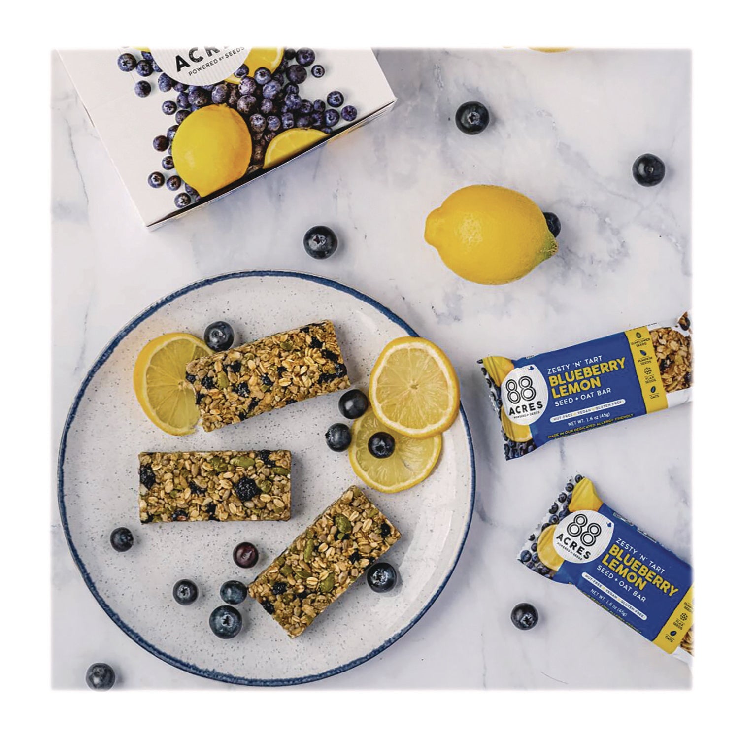 88 ACRES Warm 'N Chewey Gluten Free Blueberry Lemon Seed & Oat Bar - 1.6 oz (9 Pack) | Healthy Snack for Hiking, Work & On-the-Go Energy