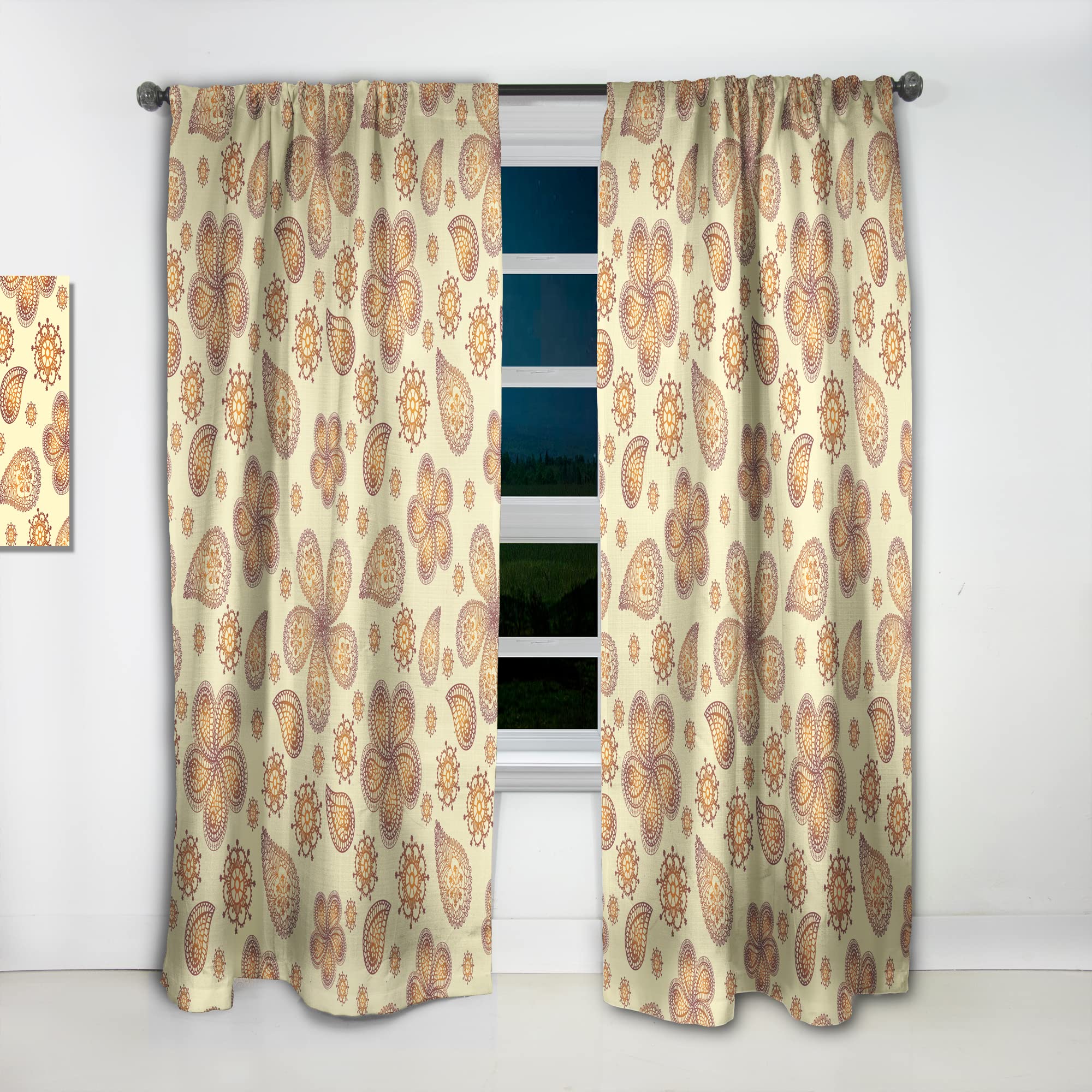 DesignQ Floral Print Thermal Insulated Curtains - 52x84 Inch Single Panel for Bedroom & Living Room - Elegant Ornamental Flower Pattern for Home Decor & Light Blocking
