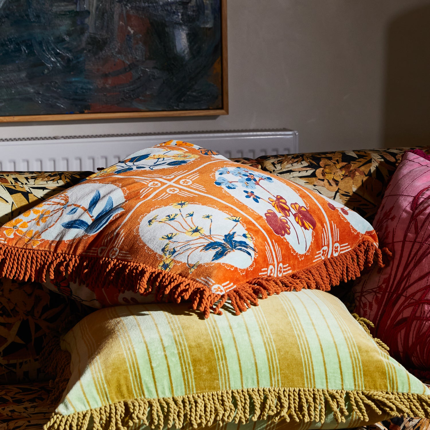 Luxury Gigi Velvet Cushion with Copper Accents - Soft Decorative Throw Pillow for Sofa, Bed & Home Decor - Perfect for Living Room, Bedroom & Office Styling
