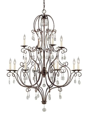 Feiss Lighting Chateau Chandelier 12-Light Traditional Crystal Ceiling Fixture - Elegant Dining Room Lighting for Home Decor