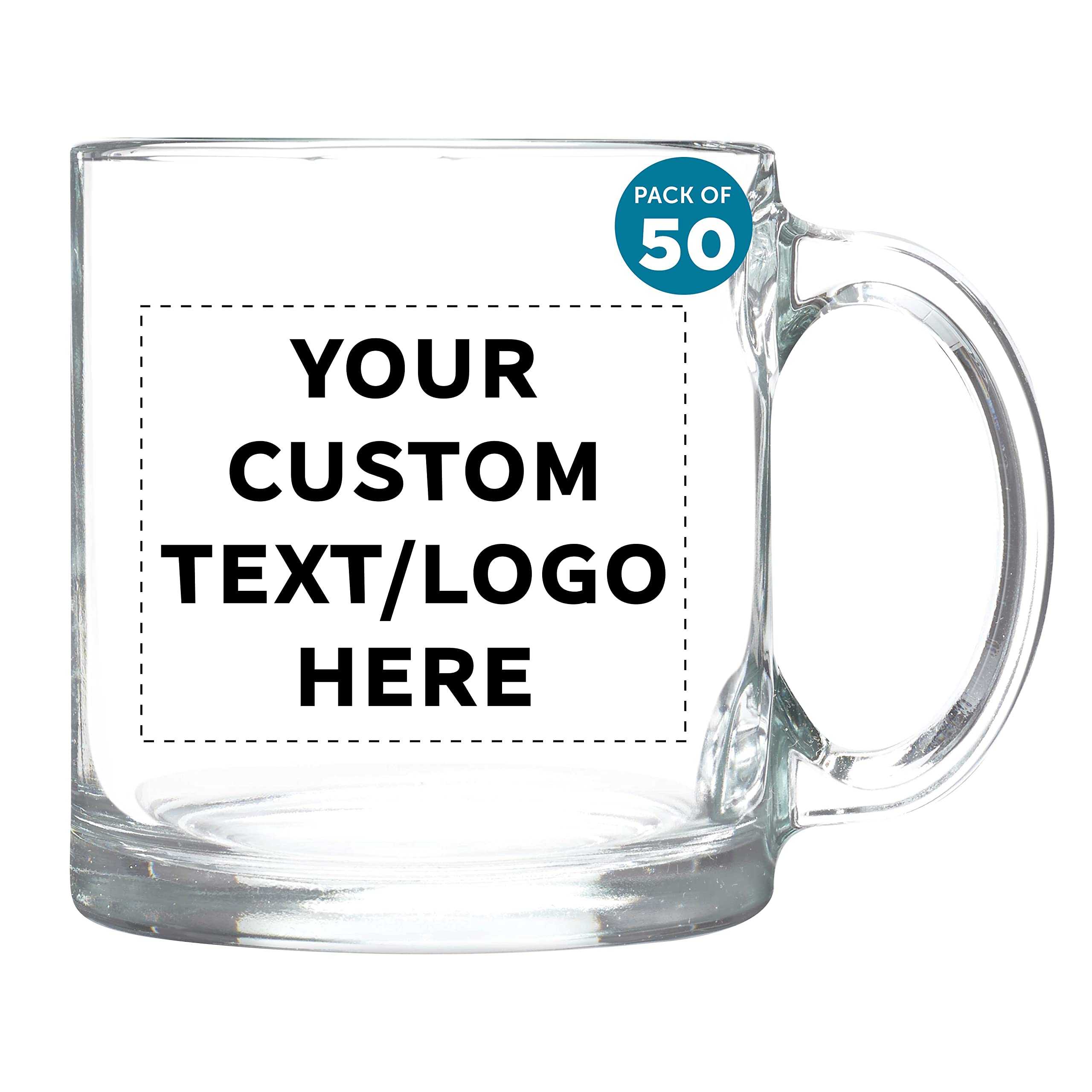 Custom Libbey Clear Glass Coffee Mugs 13 oz (Set of 50) - Bulk Personalized Drinkware for Coffee, Tea, Espresso & Hot Cocoa - Clear Bottom Glass Mugs - Ideal for Restaurants, Cafes, Offices & Events