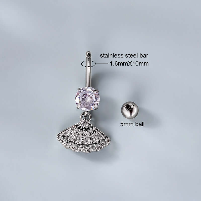 14G Top Mount Fan Shaped Dangle Navel Ring - Stainless Steel Belly Button Piercing Jewelry for Women | Perfect for Summer, Beach, and Festival Outfits