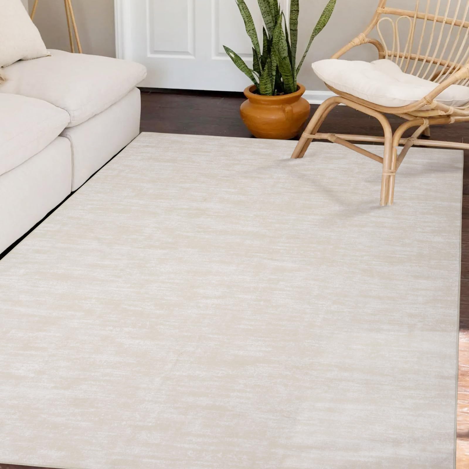 GARVEE 3x5 Washable Non-Slip Area Rug - Soft Modern Solid Carpet for Living Room, Bedroom, Kitchen & Nursery | Cream White Contemporary Throw Rug | Perfect for Home Decor, Pet-Friendly & High-Traffic Areas
